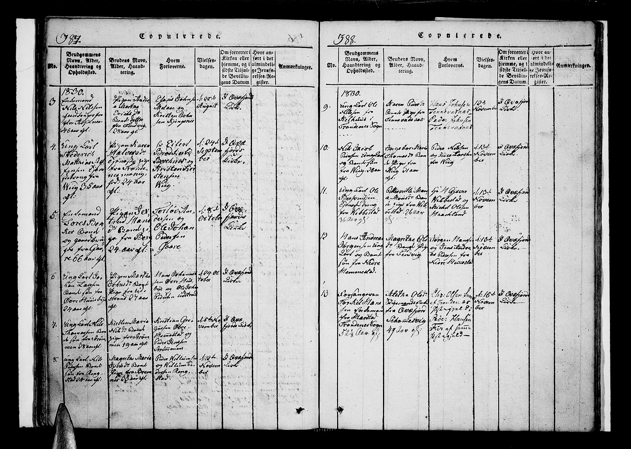 Kvæfjord sokneprestkontor, SATØ/S-1323/G/Ga/Gaa/L0002kirke: Parish register (official) no. 2, 1821-1830, p. 387-388