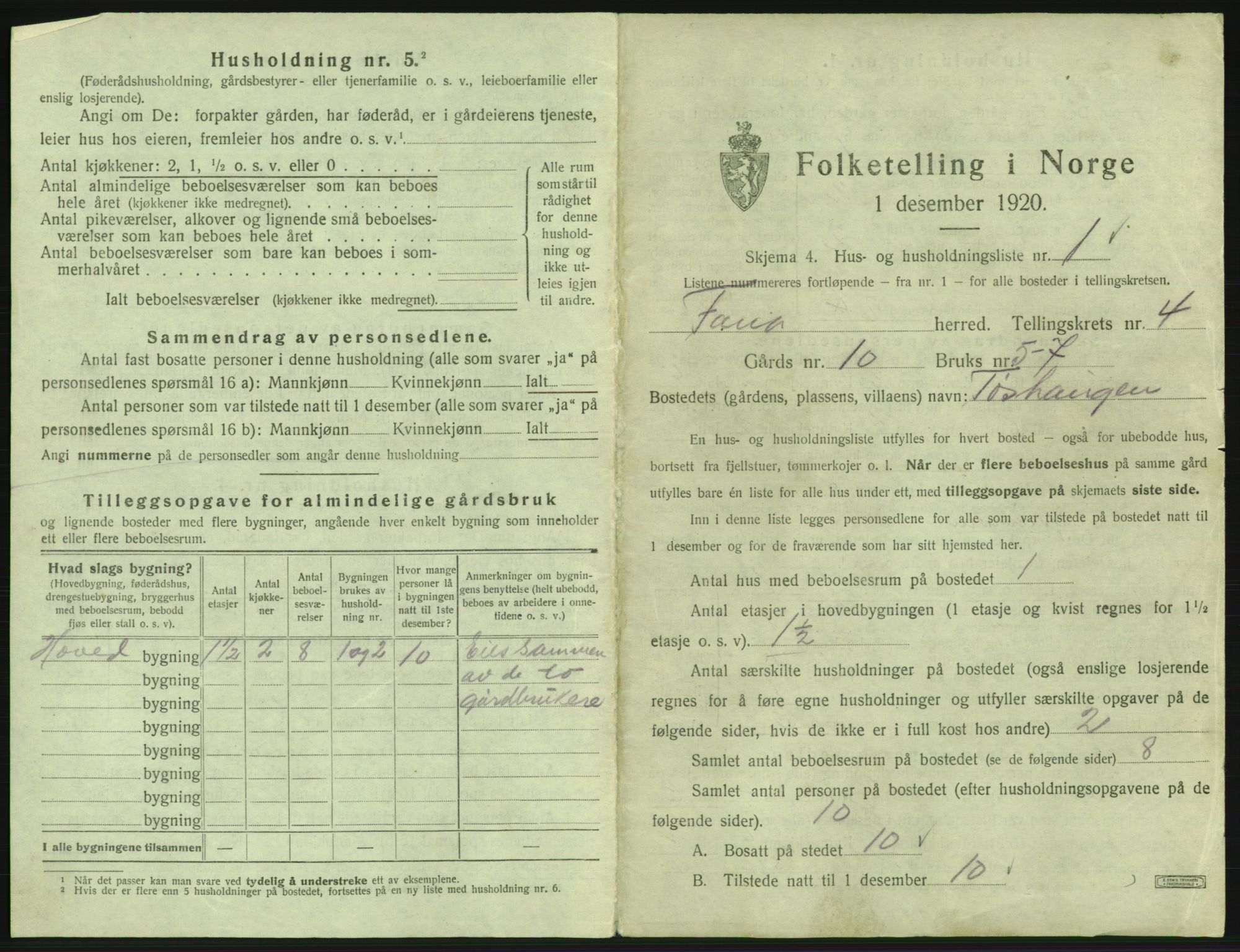 SAB, 1920 census for Fana, 1920, p. 345