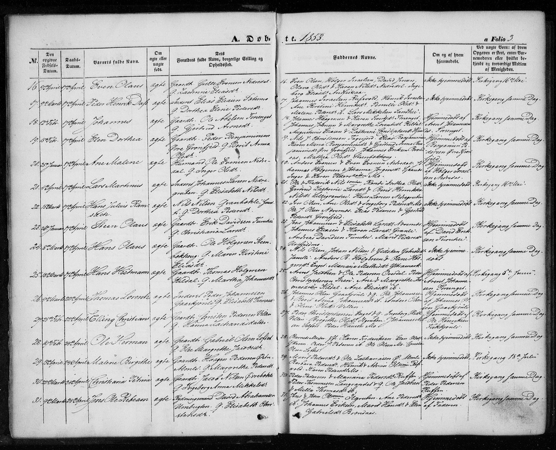 Ministerialprotokoller, klokkerbøker og fødselsregistre - Nordland, SAT/A-1459/827/L0392: Parish register (official) no. 827A04, 1853-1866, p. 3