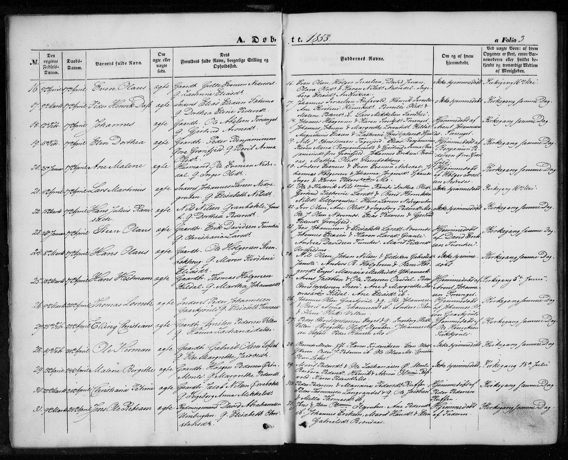 Ministerialprotokoller, klokkerbøker og fødselsregistre - Nordland, AV/SAT-A-1459/827/L0392: Parish register (official) no. 827A04, 1853-1866, p. 3
