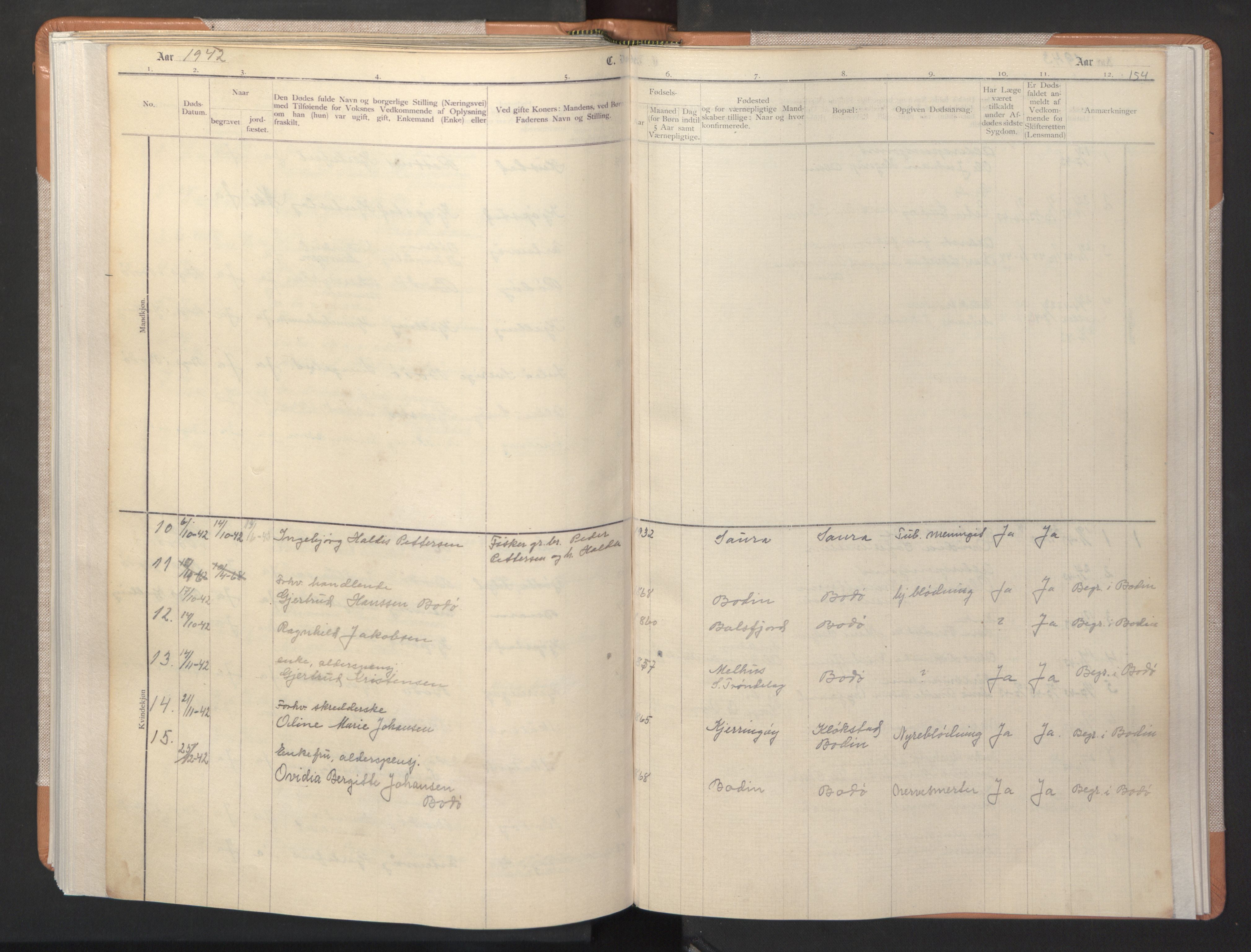 Ministerialprotokoller, klokkerbøker og fødselsregistre - Nordland, SAT/A-1459/806/L0117: Parish register (copy) no. 806C01, 1905-1957, p. 154