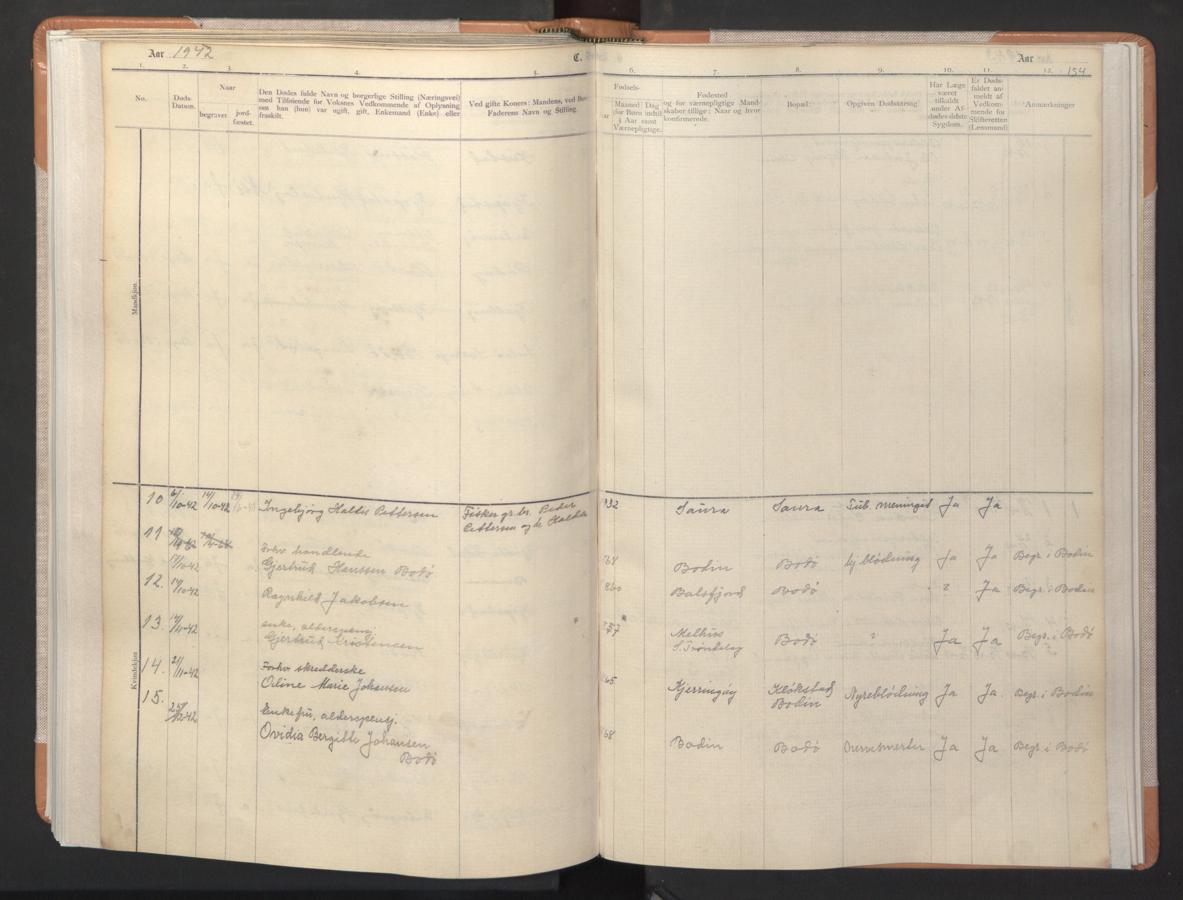 Ministerialprotokoller, klokkerbøker og fødselsregistre - Nordland, AV/SAT-A-1459/806/L0117: Parish register (copy) no. 806C01, 1905-1957, p. 154