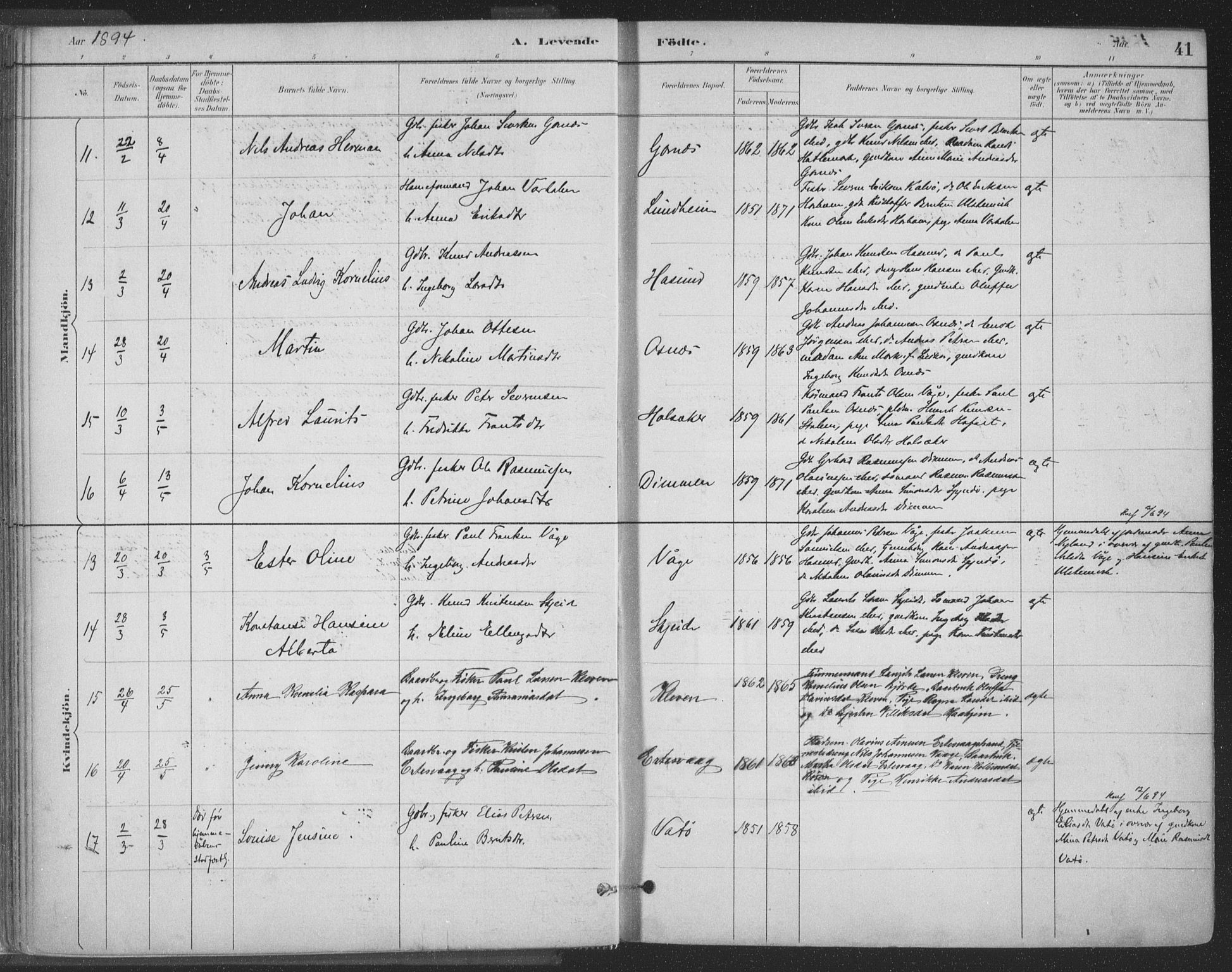 Ministerialprotokoller, klokkerbøker og fødselsregistre - Møre og Romsdal, SAT/A-1454/509/L0106: Parish register (official) no. 509A04, 1883-1922, p. 41