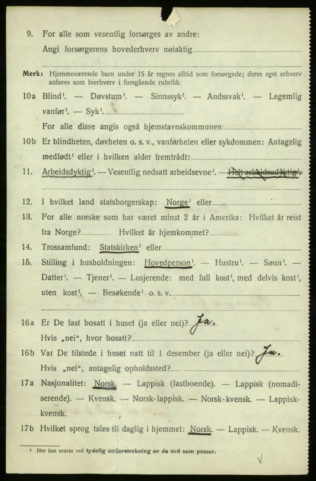 SATØ, 1920 census for Gamvik, 1920, p. 2407