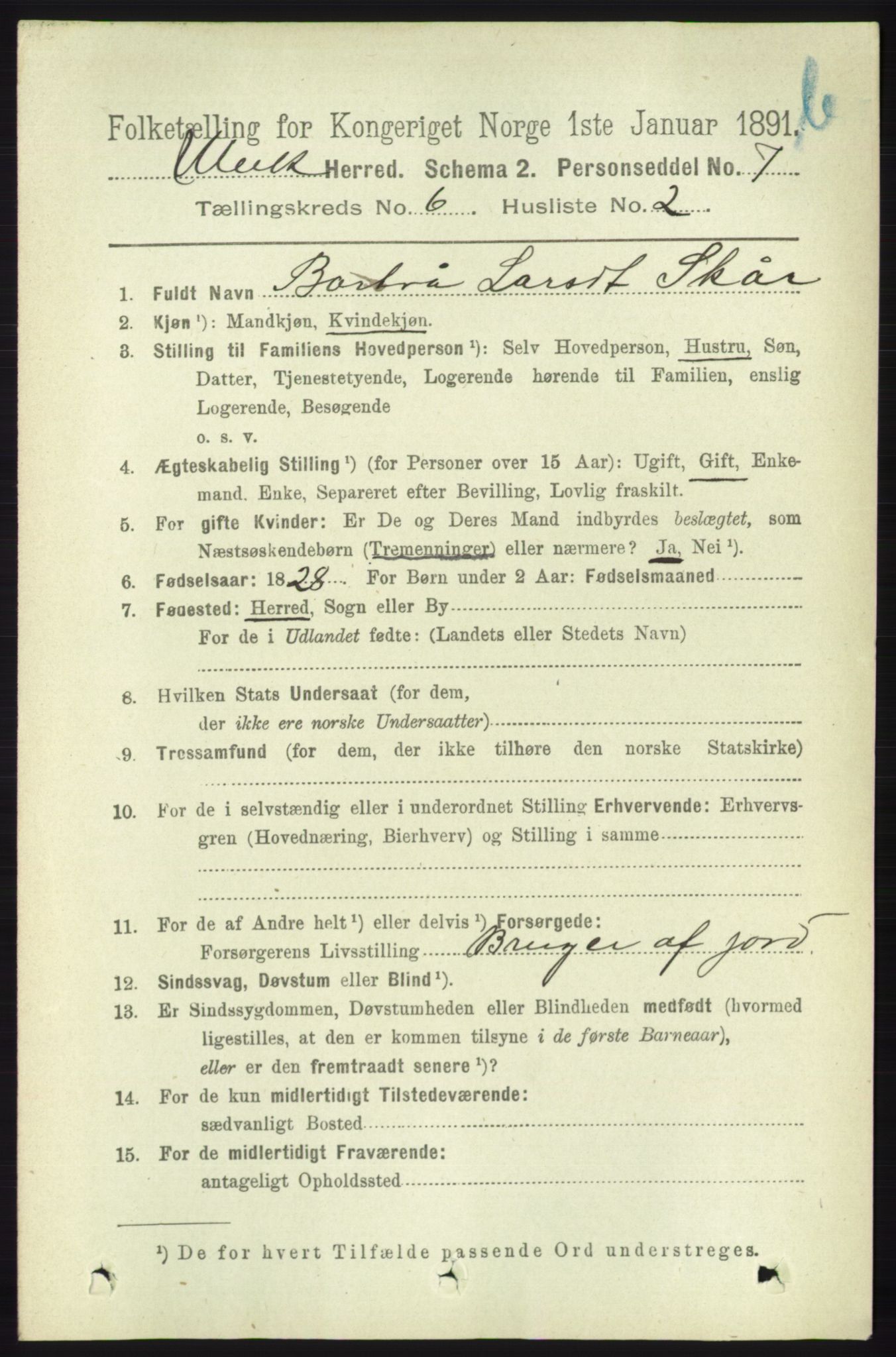 RA, 1891 census for 1233 Ulvik, 1891, p. 1873