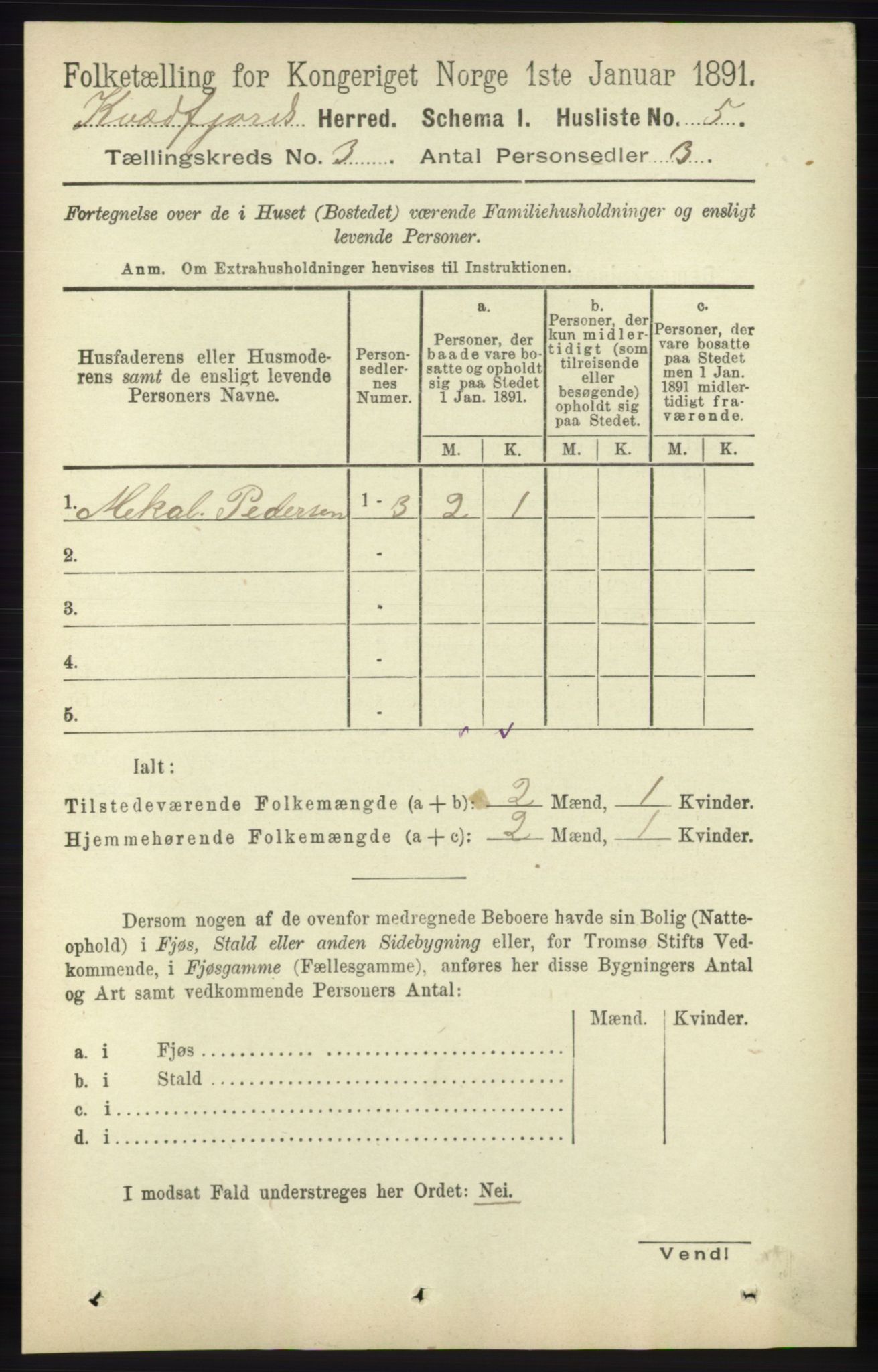 RA, 1891 census for 1911 Kvæfjord, 1891, p. 1225