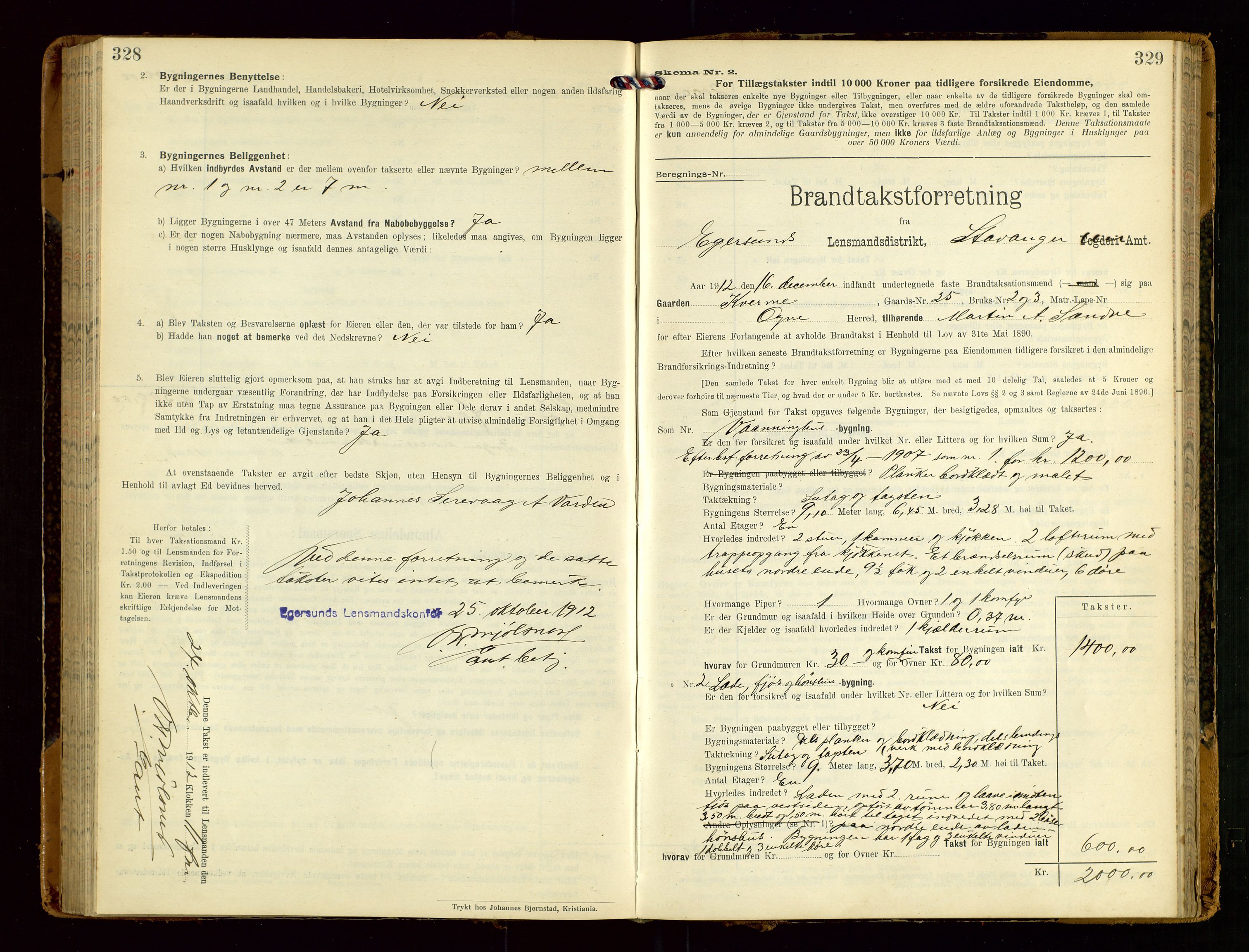 Eigersund lensmannskontor, SAST/A-100171/Gob/L0002: "Brandtakstprotokol", 1910-1916, p. 328-329