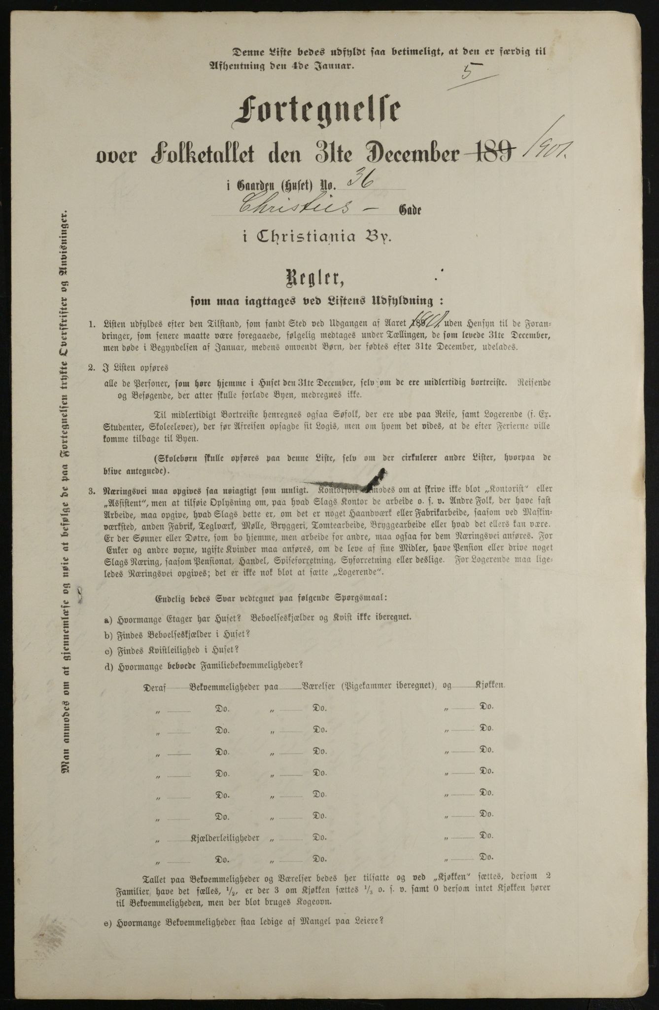 OBA, Municipal Census 1901 for Kristiania, 1901, p. 2076