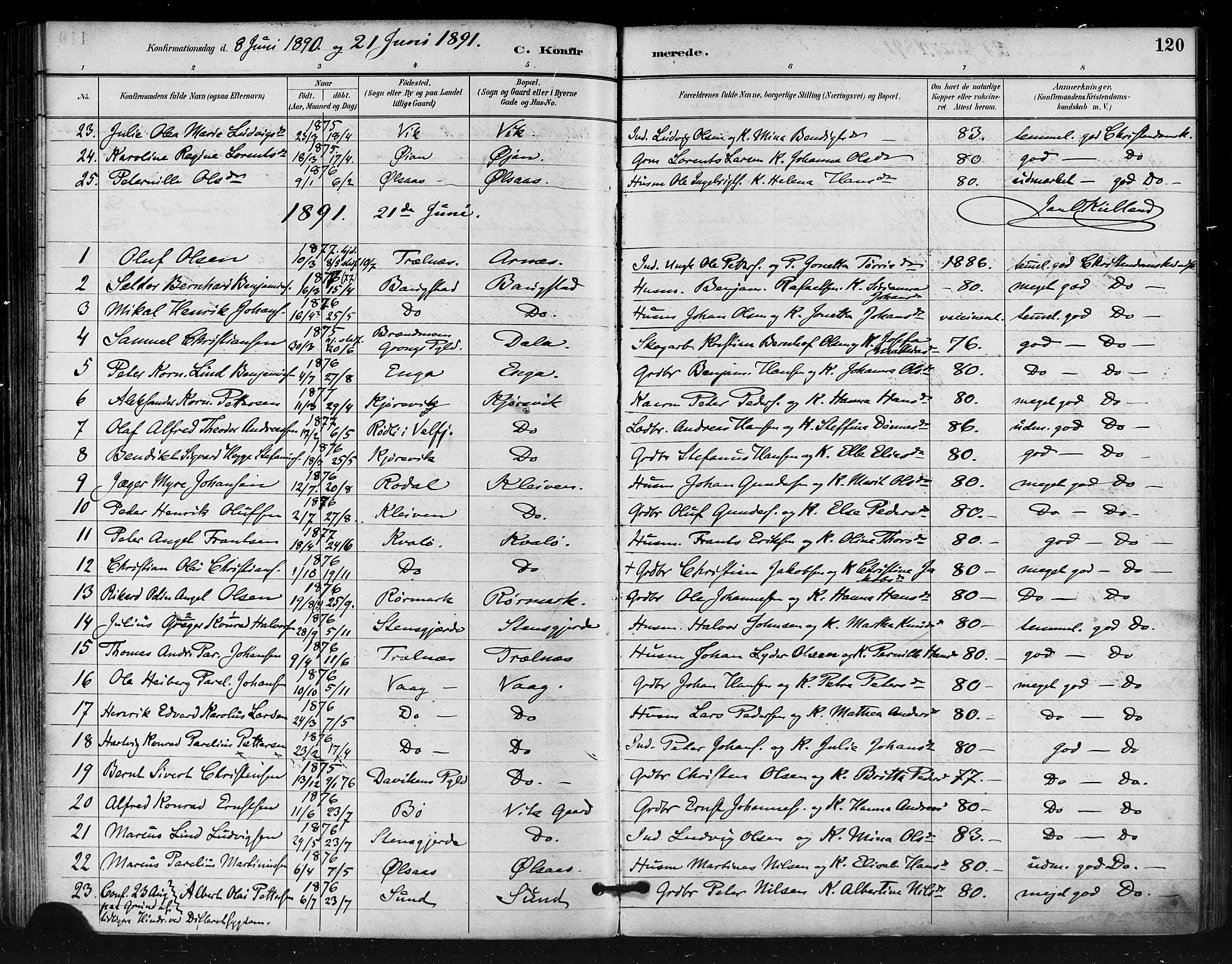 Ministerialprotokoller, klokkerbøker og fødselsregistre - Nordland, SAT/A-1459/812/L0178: Parish register (official) no. 812A07, 1886-1900, p. 120
