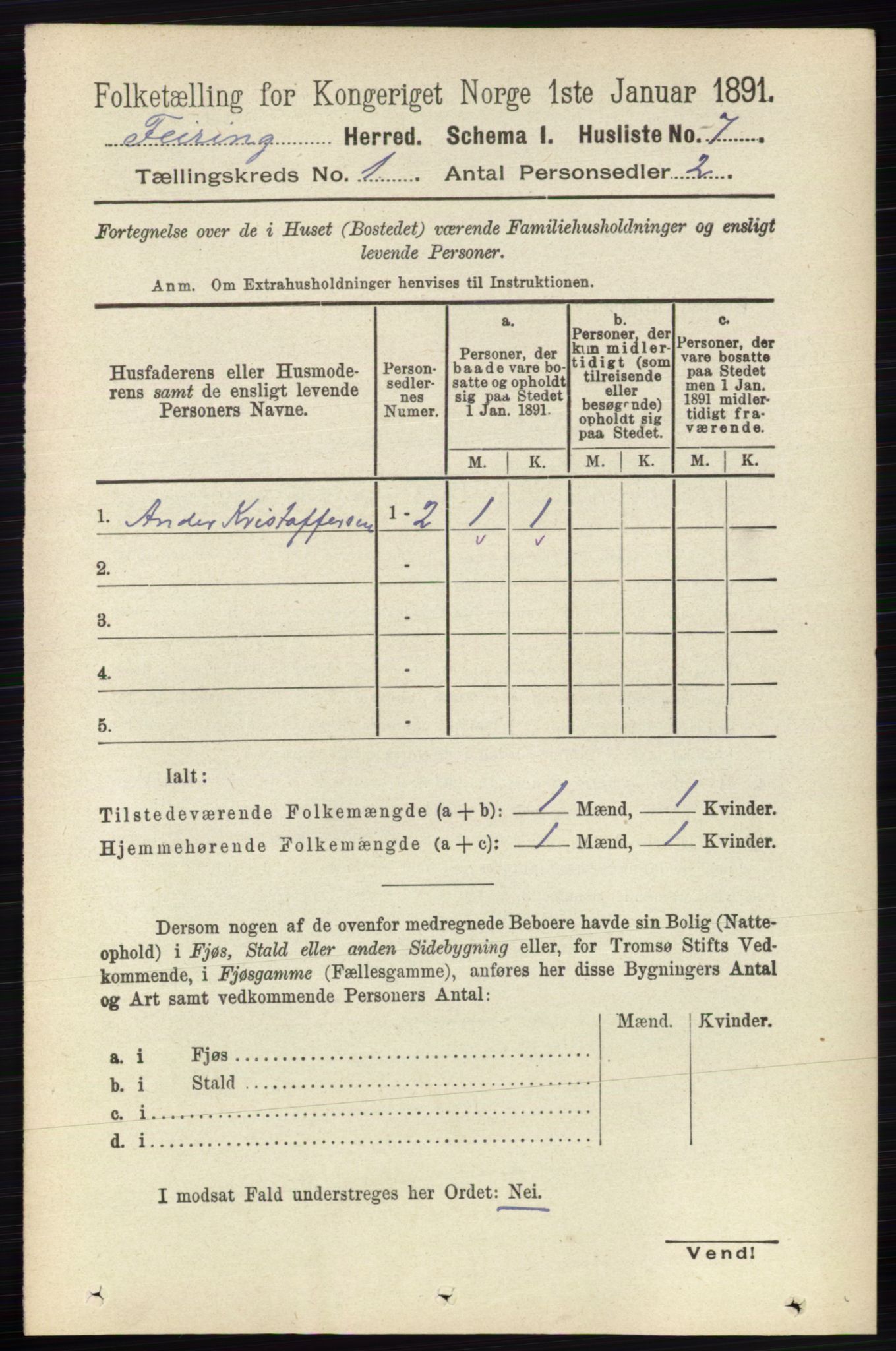 RA, 1891 census for 0240 Feiring, 1891, p. 17