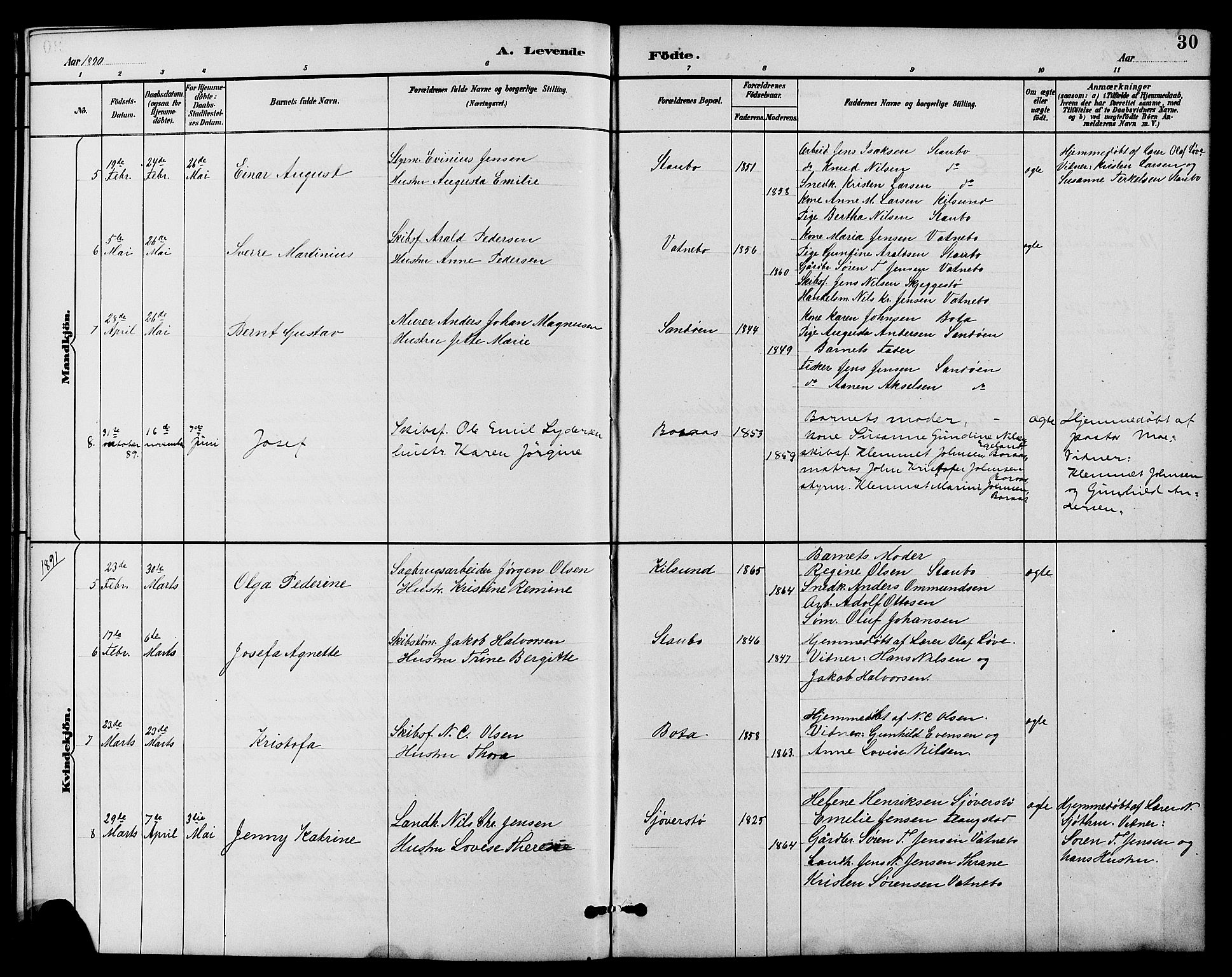 Dypvåg sokneprestkontor, SAK/1111-0007/F/Fb/Fbb/L0004: Parish register (copy) no. B 4, 1887-1905, p. 30