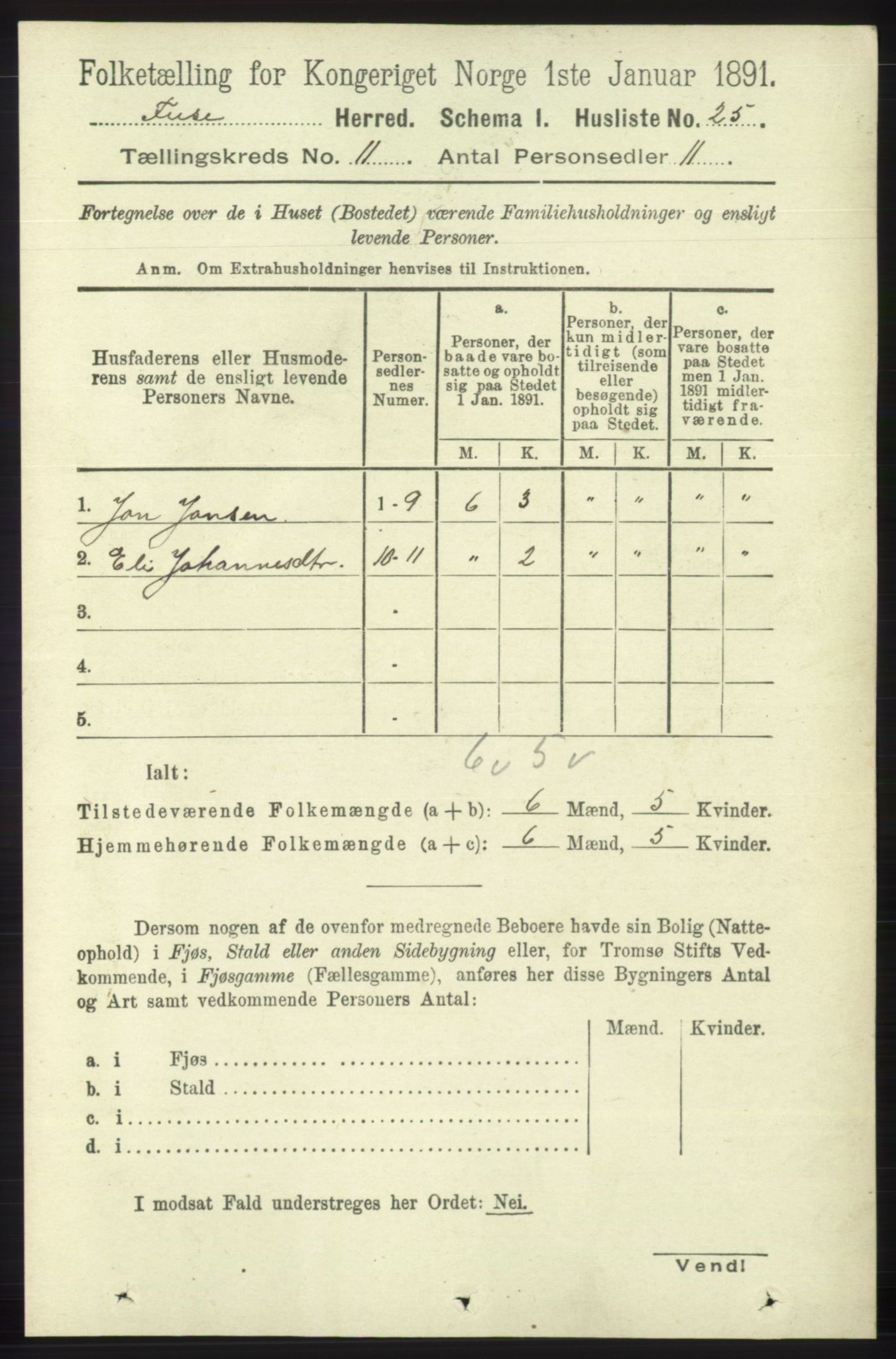 RA, 1891 census for 1241 Fusa, 1891, p. 2110