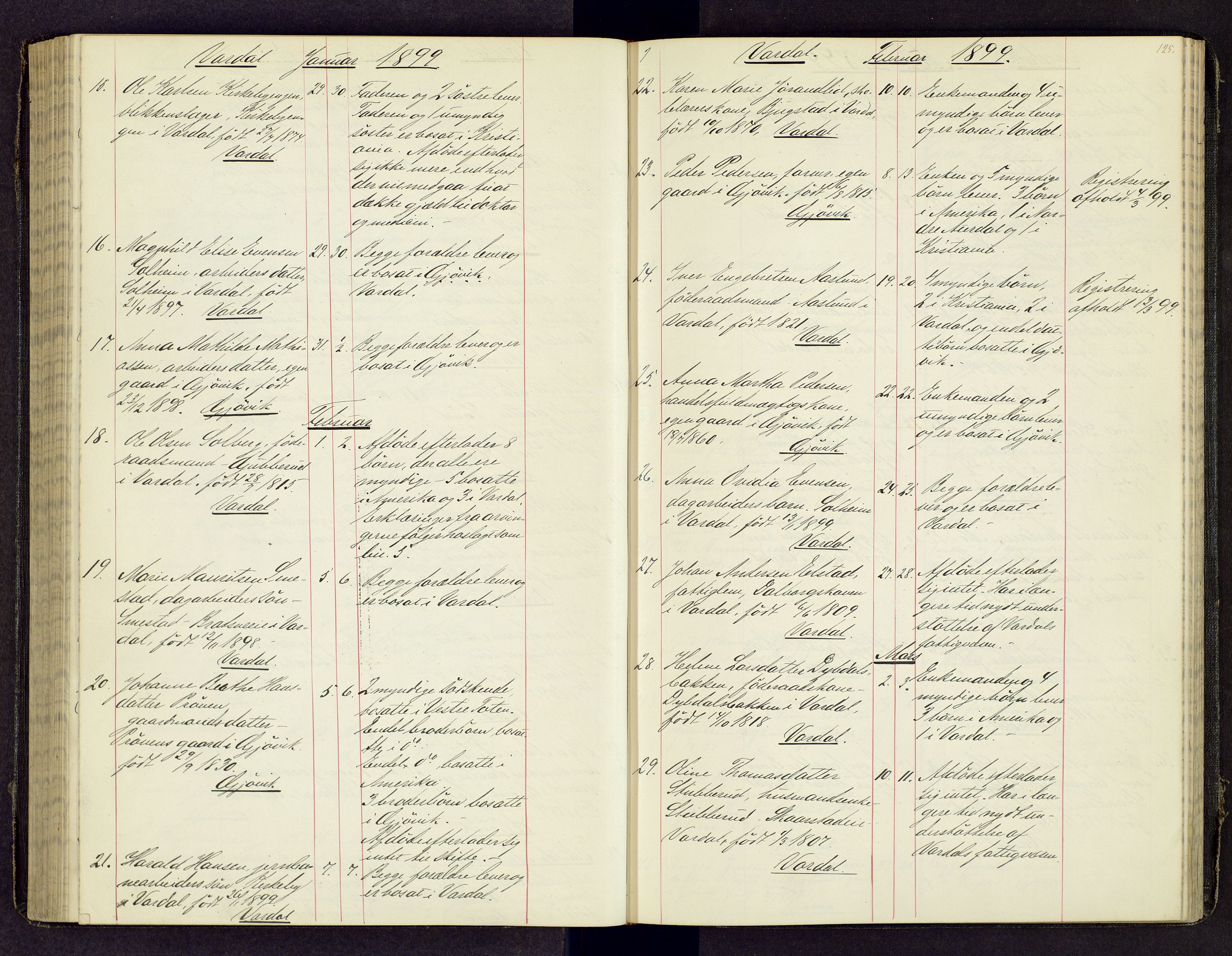 Toten tingrett, SAH/TING-006/J/Jl/L0003: Dødsfallsjournal, 1893-1908, p. 124b-125a