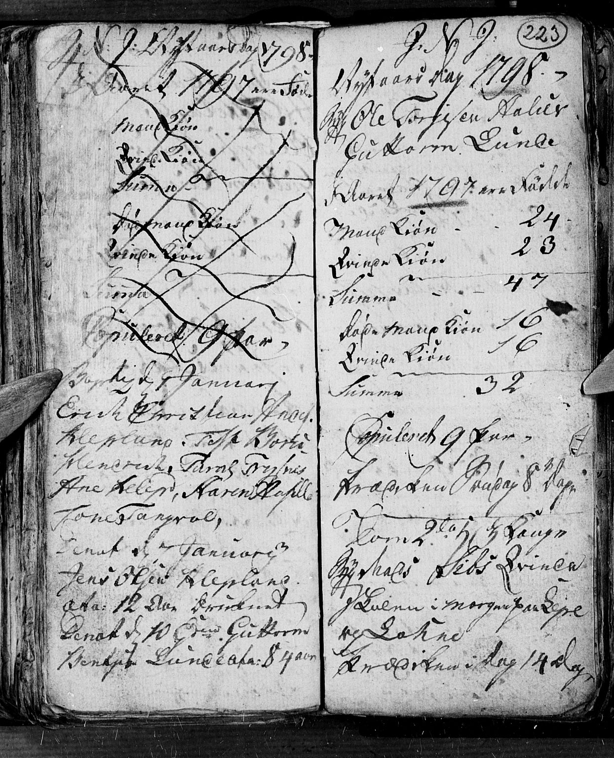 Søgne sokneprestkontor, SAK/1111-0037/F/Fb/Fbb/L0001: Parish register (copy) no. B 1, 1779-1802, p. 223