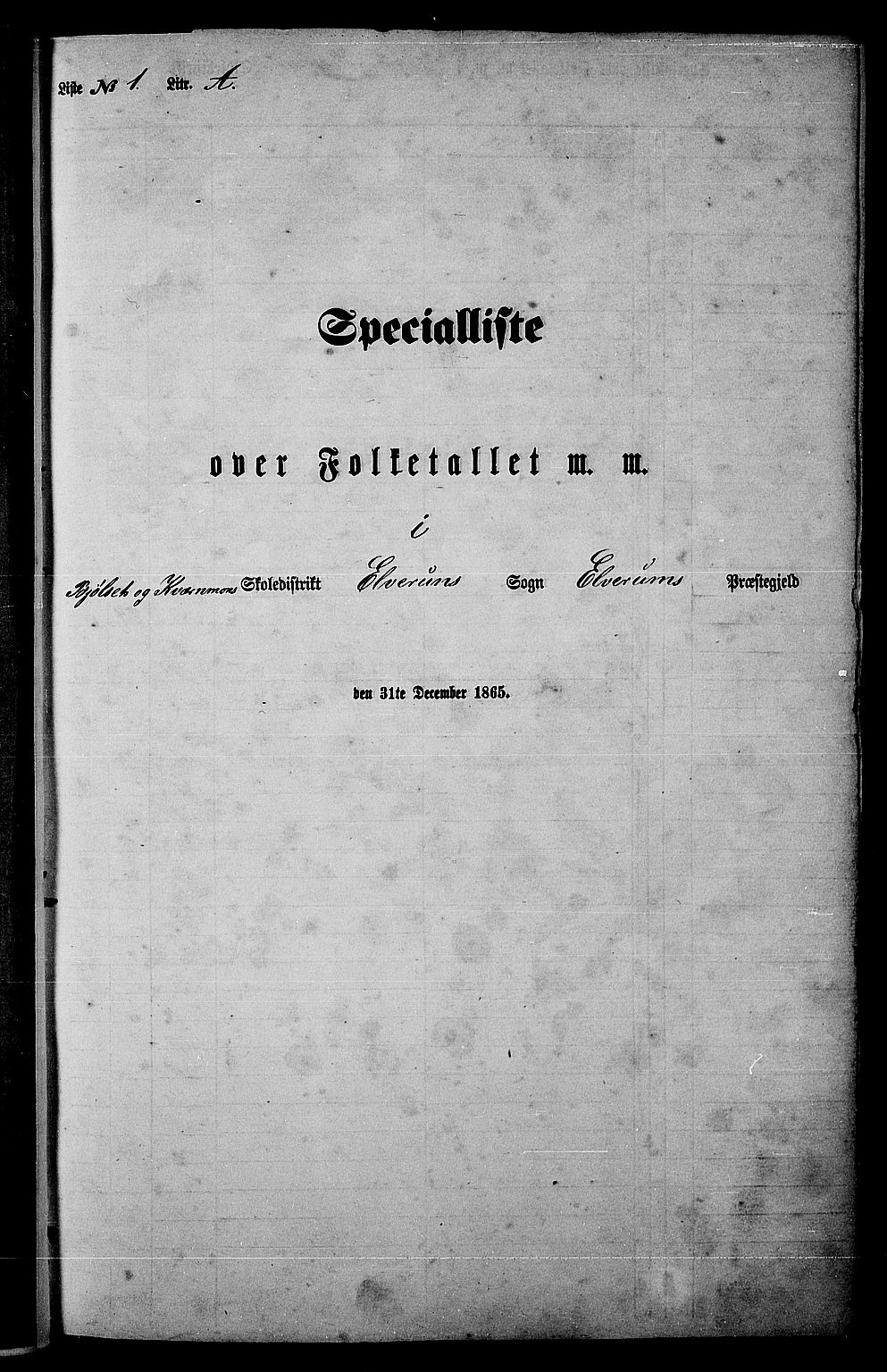 RA, 1865 census for Elverum, 1865, p. 11