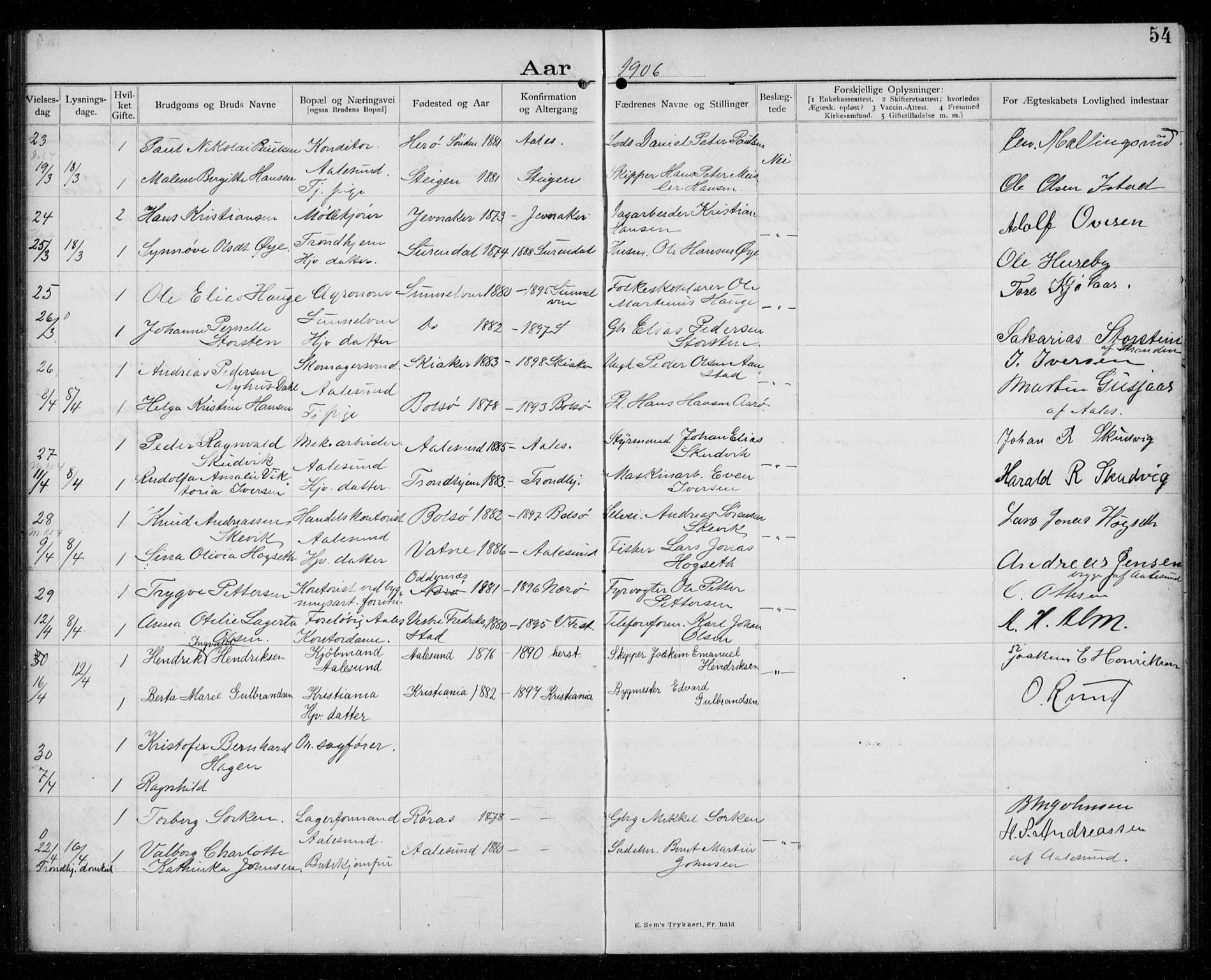 Ministerialprotokoller, klokkerbøker og fødselsregistre - Møre og Romsdal, AV/SAT-A-1454/529/L0458: Banns register no. 529A08, 1901-1918, p. 54