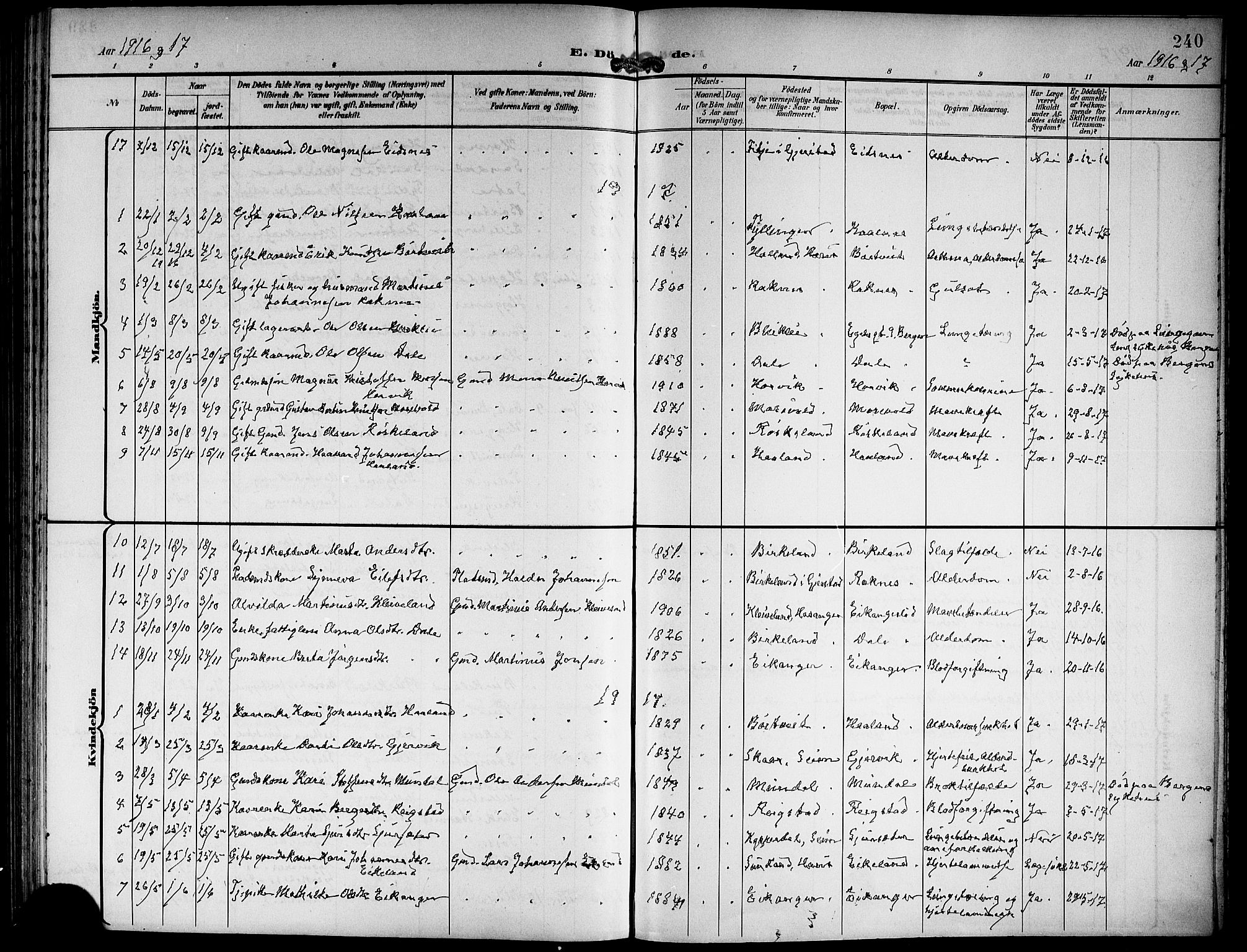 Hamre sokneprestembete, SAB/A-75501/H/Ha/Hab: Parish register (copy) no. B 4, 1898-1919, p. 240