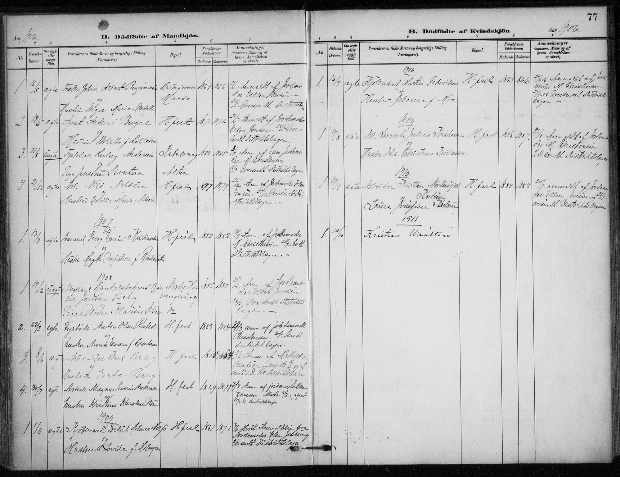Hammerfest sokneprestkontor, SATØ/S-1347/H/Ha/L0014.kirke: Parish register (official) no. 14, 1906-1916, p. 77