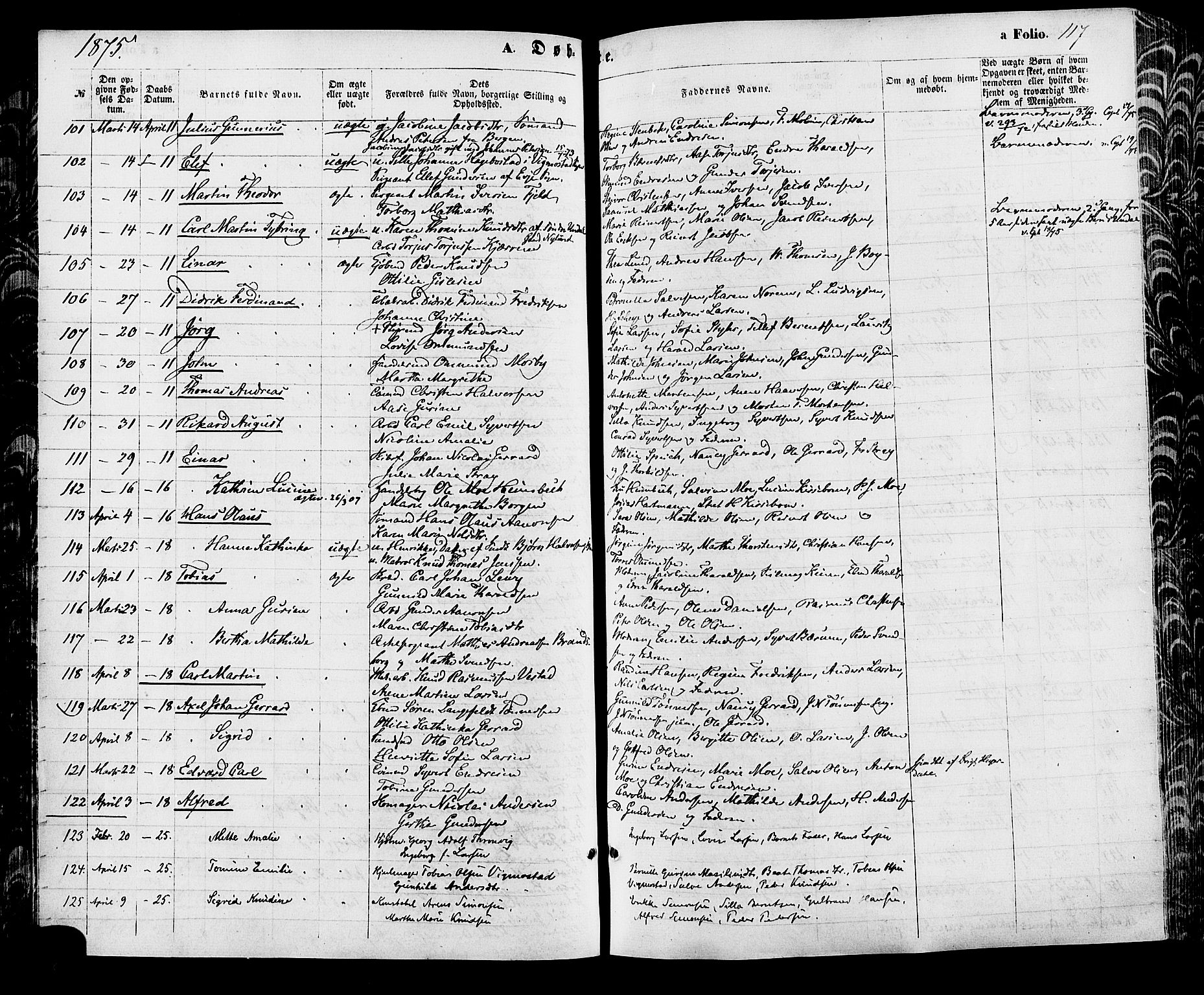 Kristiansand domprosti, SAK/1112-0006/F/Fa/L0015: Parish register (official) no. A 15, 1867-1880, p. 117