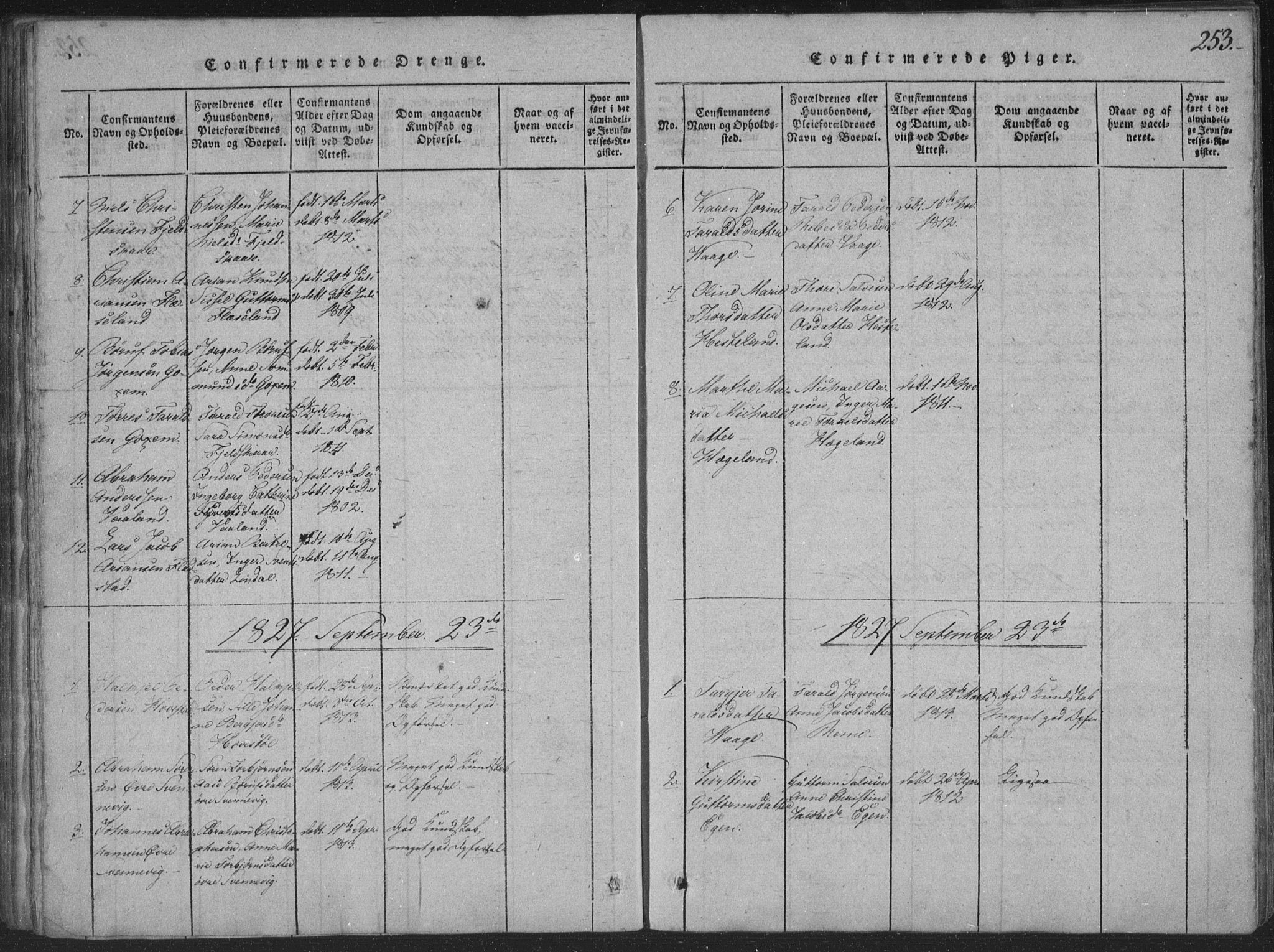 Sør-Audnedal sokneprestkontor, AV/SAK-1111-0039/F/Fa/Faa/L0001: Parish register (official) no. A 1, 1816-1848, p. 253