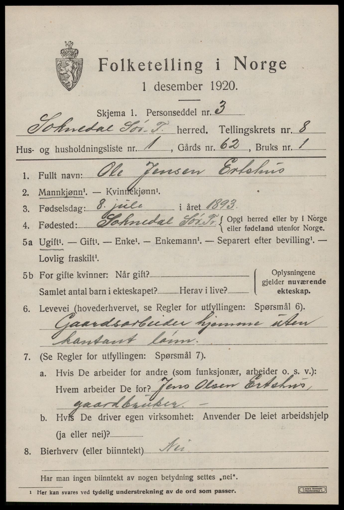 SAT, 1920 census for Soknedal, 1920, p. 3986