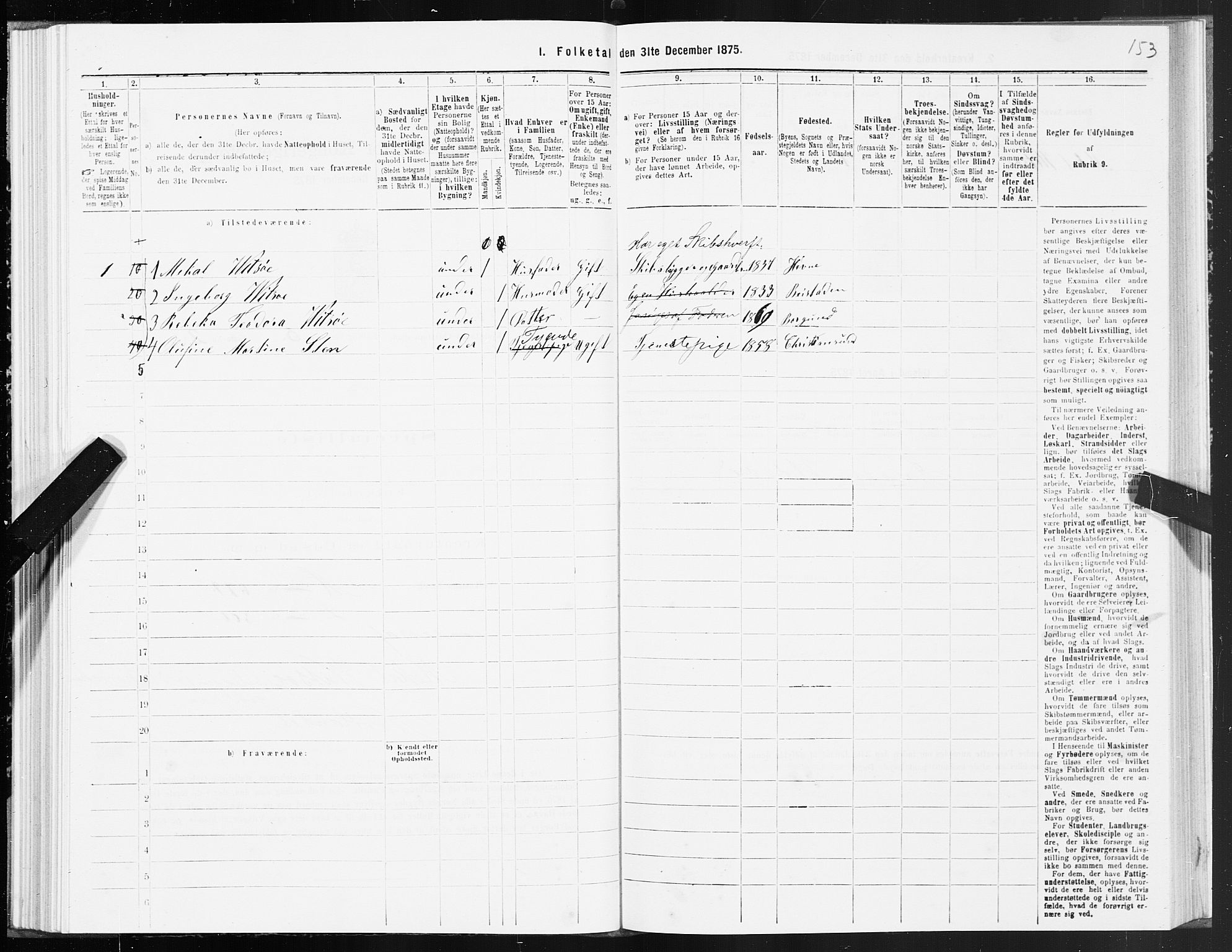 SAT, 1875 census for 1503B Kristiansund/Kristiansund, 1875, p. 4153