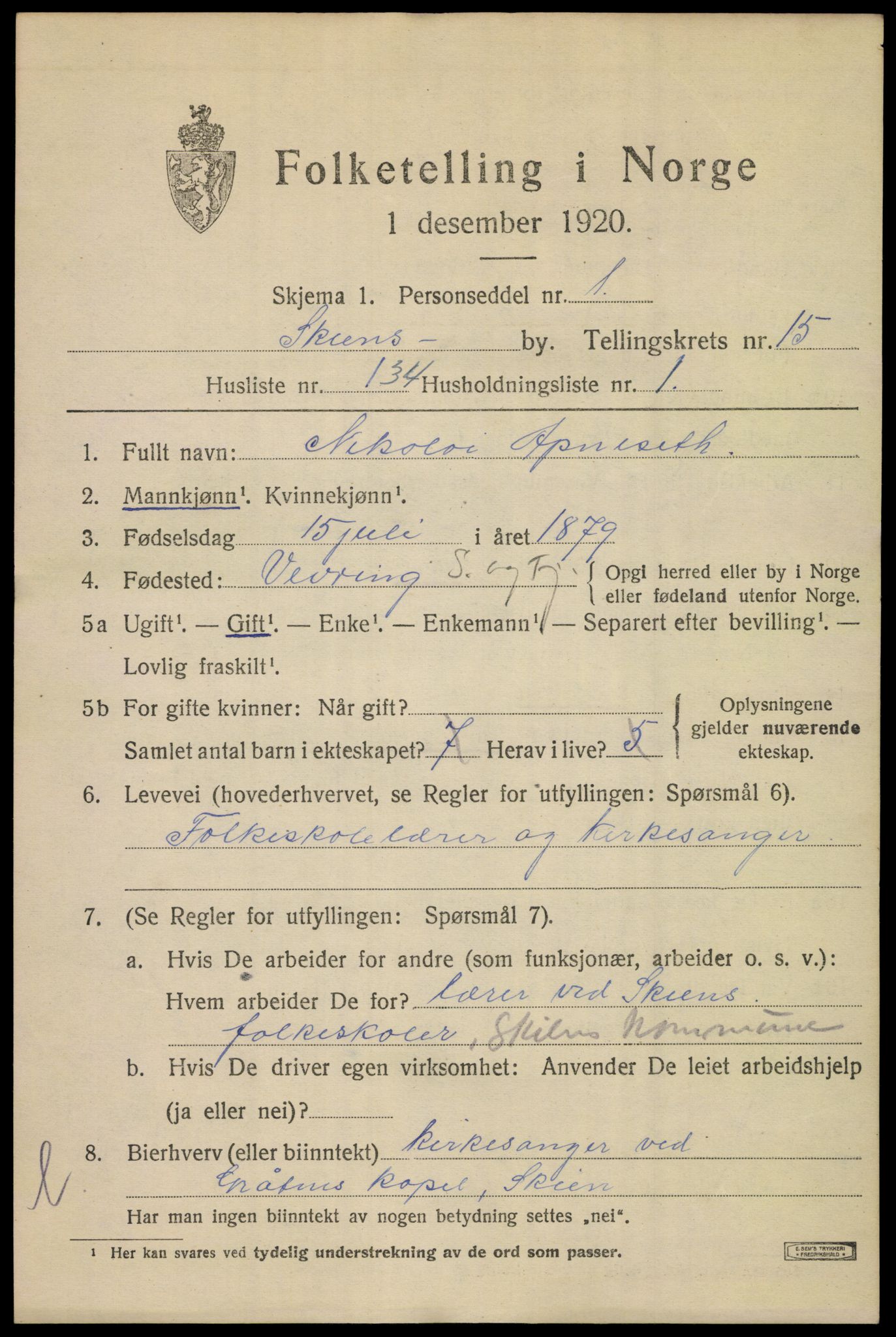 SAKO, 1920 census for Skien, 1920, p. 45714