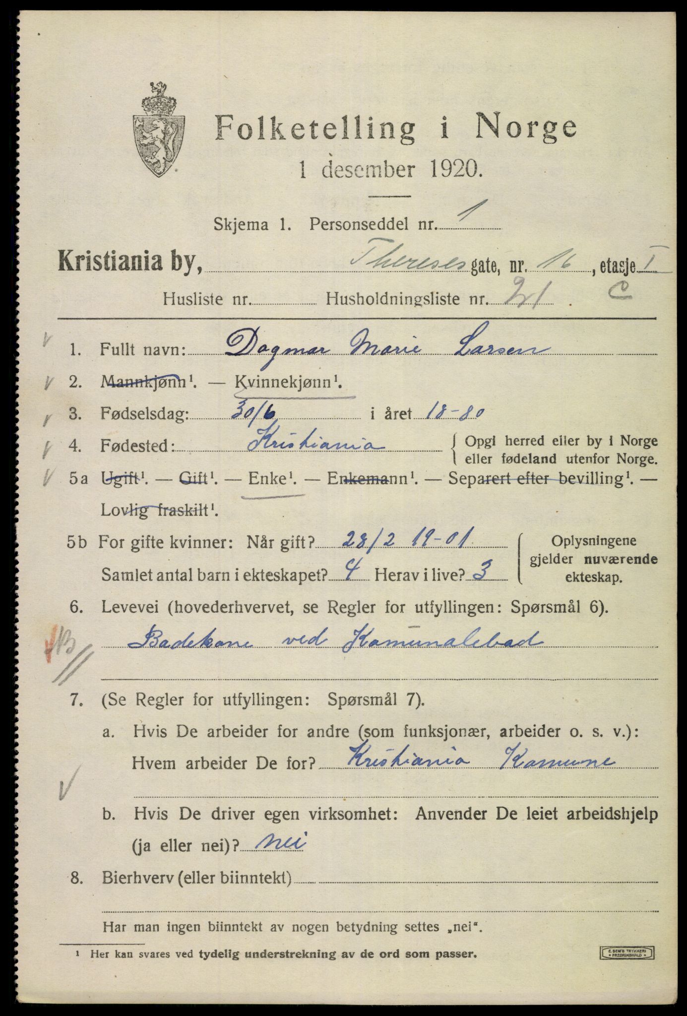 SAO, 1920 census for Kristiania, 1920, p. 567443