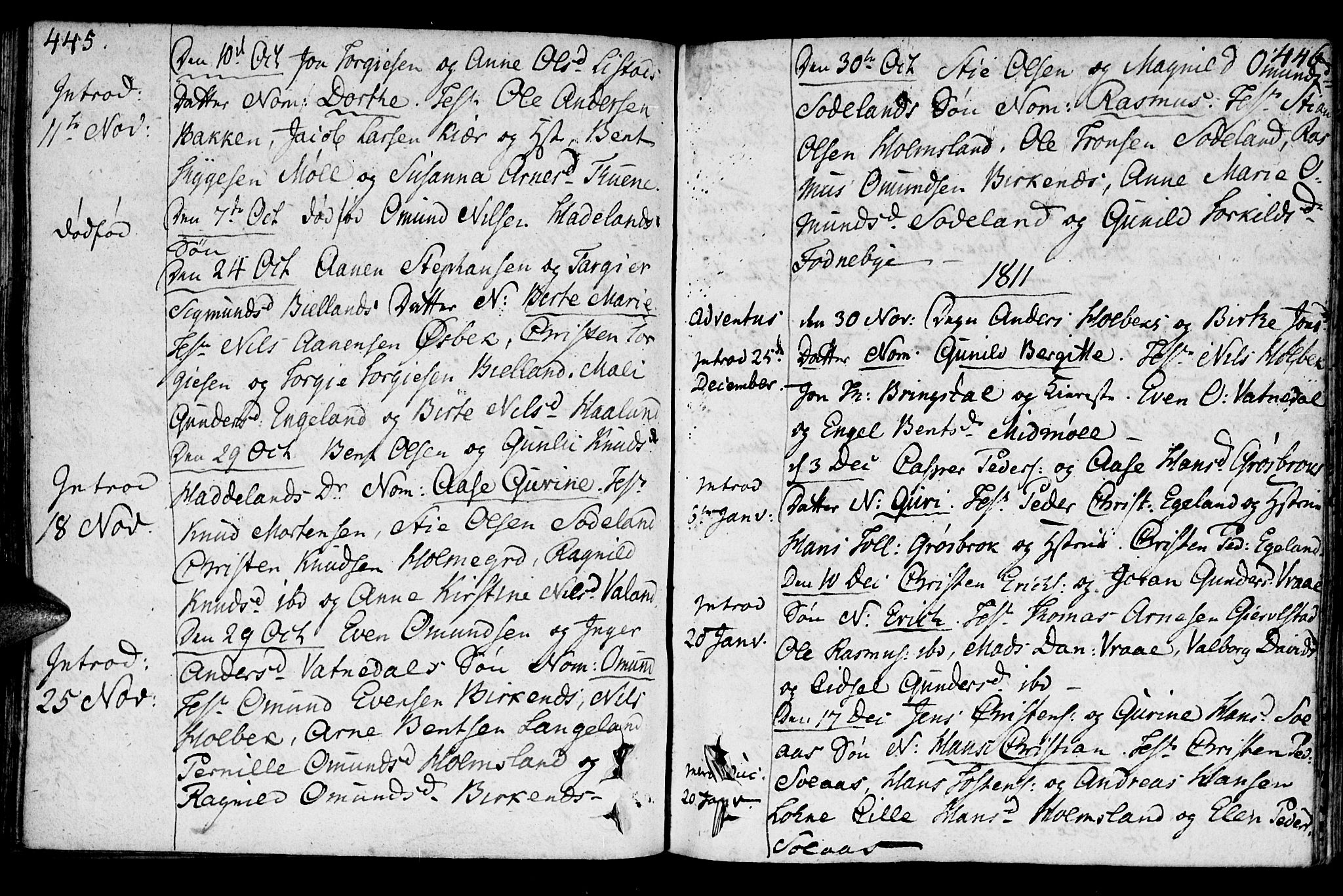 Holum sokneprestkontor, AV/SAK-1111-0022/F/Fa/Faa/L0003: Parish register (official) no. A 3, 1780-1821, p. 445-446