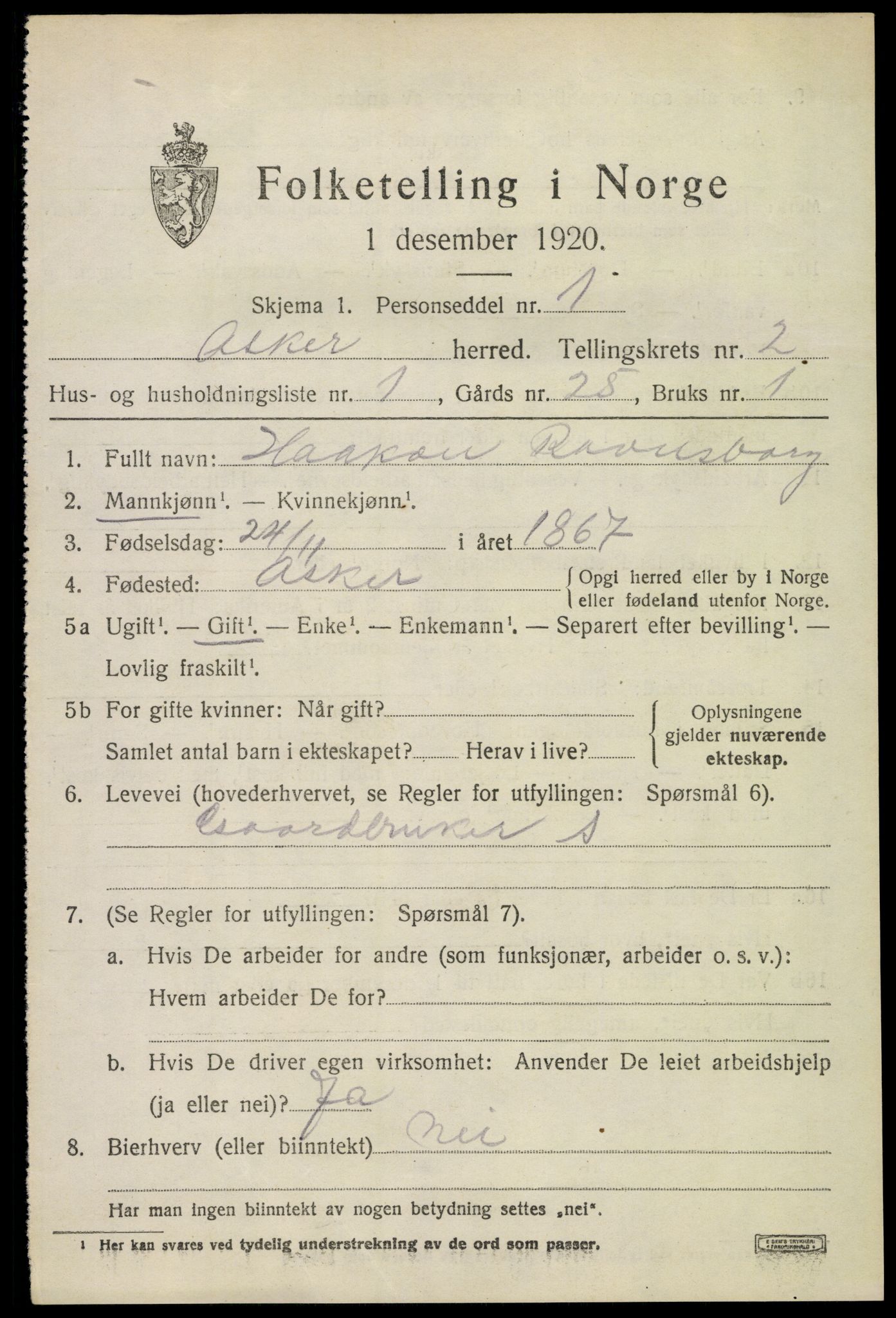 SAO, 1920 census for Asker, 1920, p. 5382