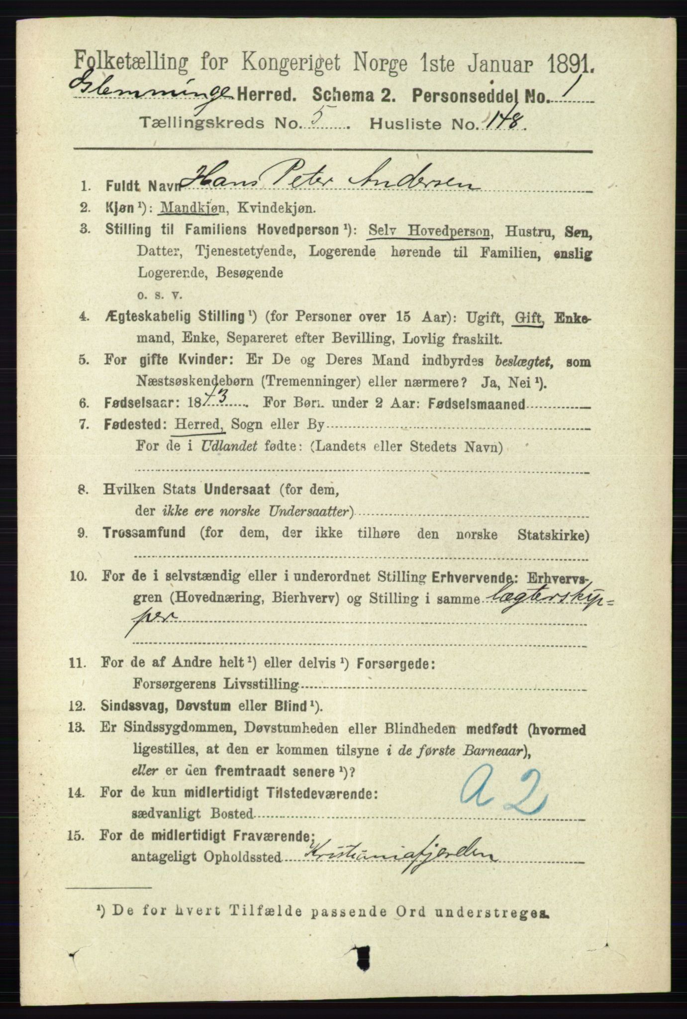 RA, 1891 census for 0132 Glemmen, 1891, p. 7307