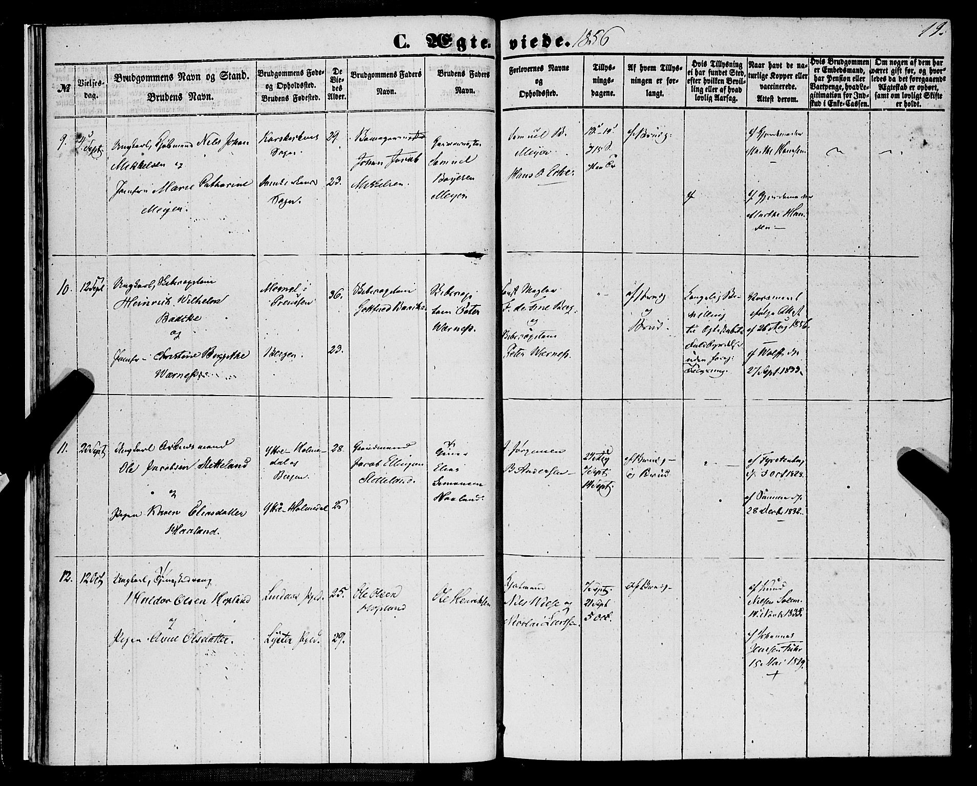 St. Jørgens hospital og Årstad sokneprestembete, SAB/A-99934: Parish register (official) no. A 9, 1853-1878, p. 19