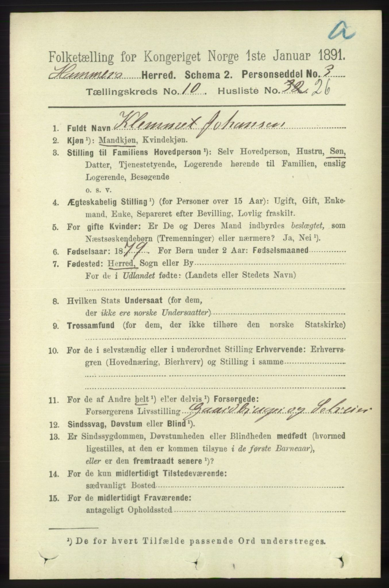 RA, 1891 census for 1254 Hamre, 1891, p. 2941