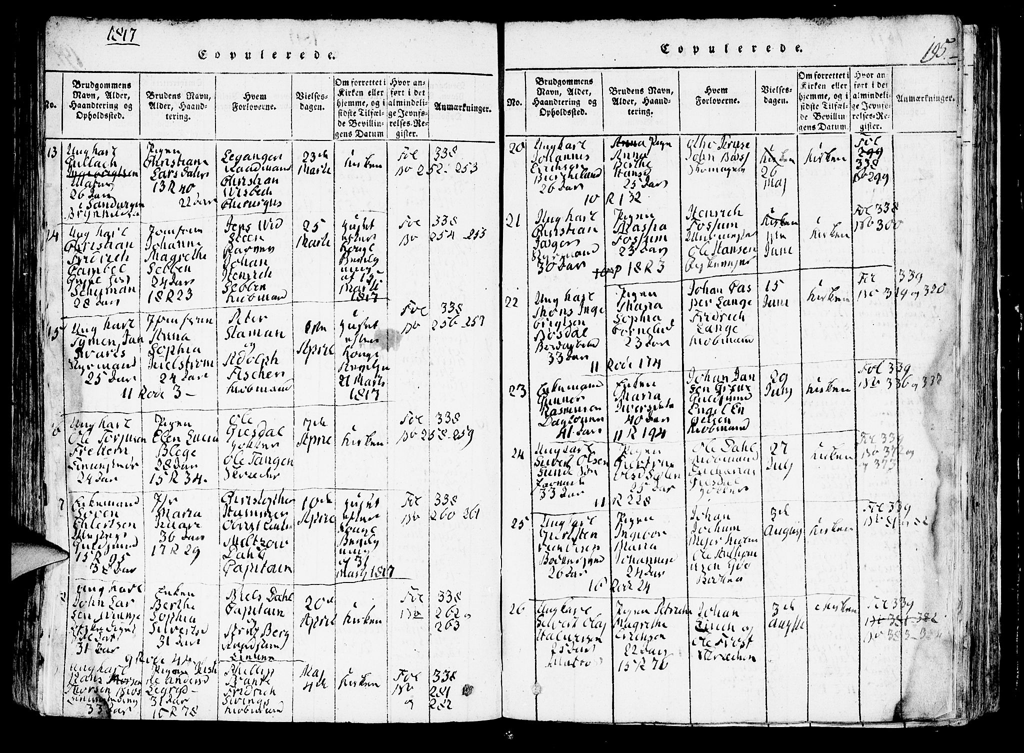 Domkirken sokneprestembete, SAB/A-74801/H/Hab/L0001: Parish register (copy) no. A 1, 1816-1821, p. 195