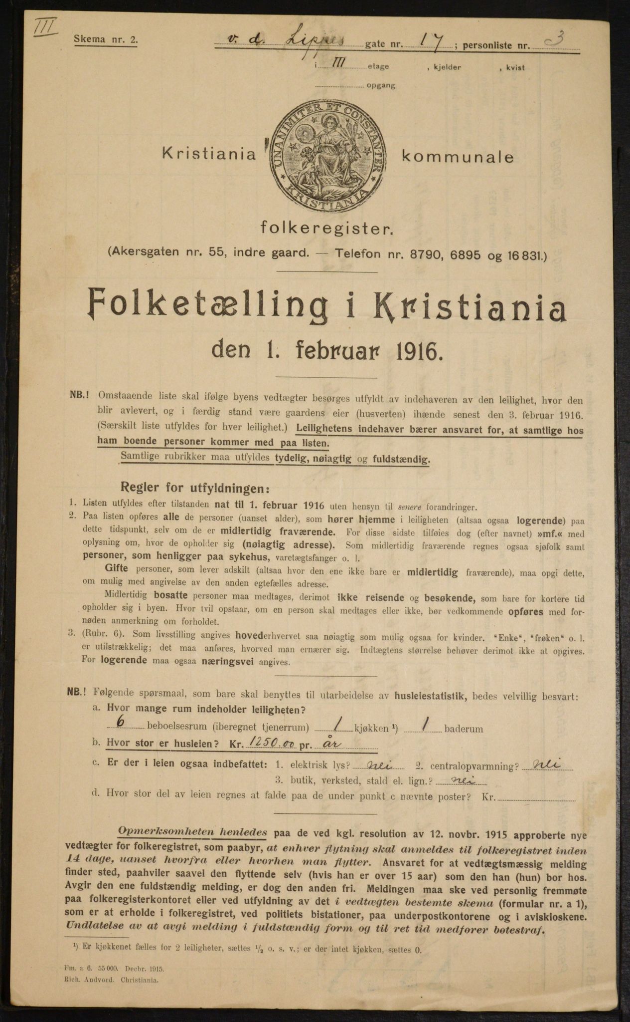 OBA, Municipal Census 1916 for Kristiania, 1916, p. 129050