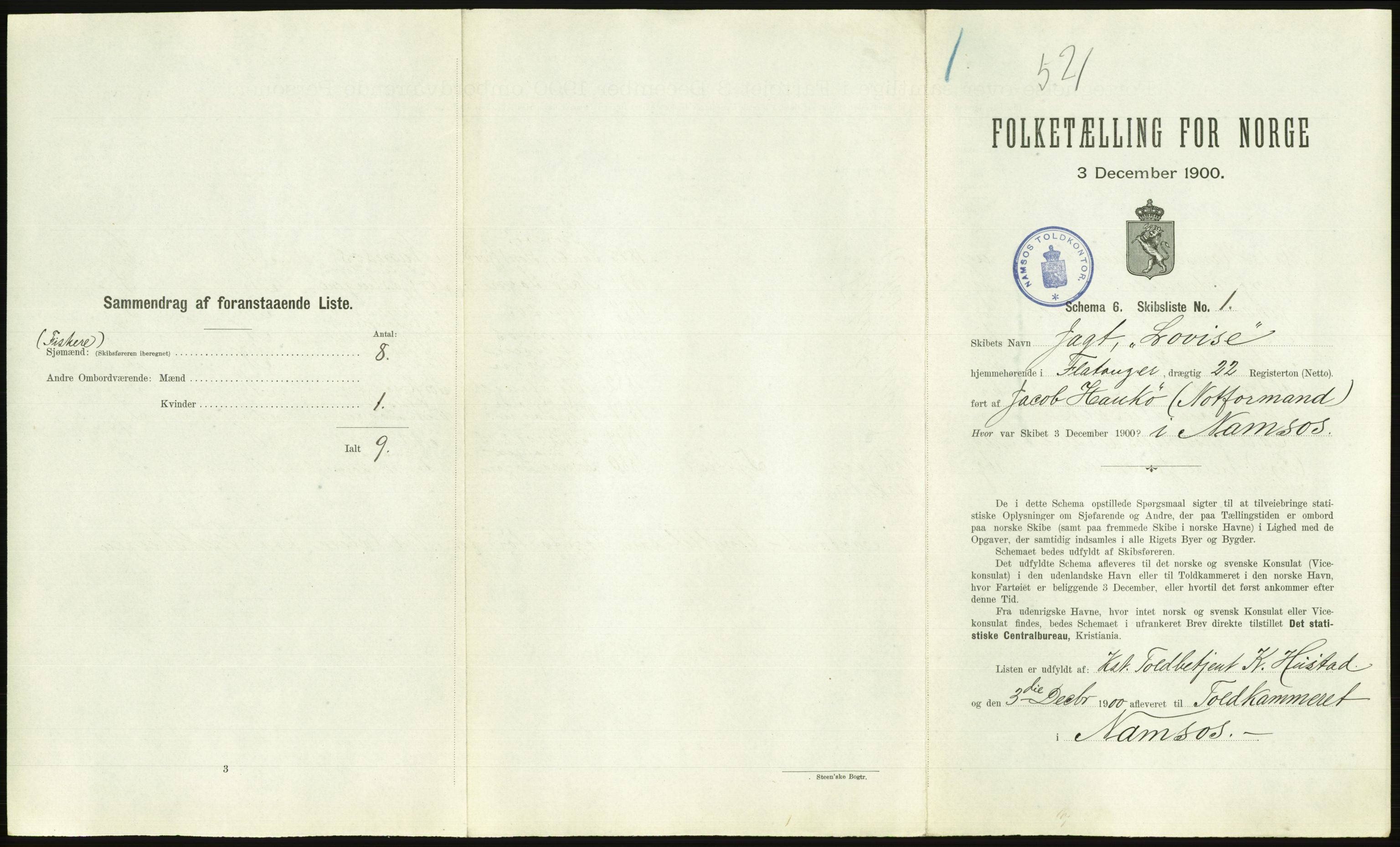 RA, 1900 Census - ship lists from ships in Norwegian harbours, harbours abroad and at sea, 1900, p. 2569