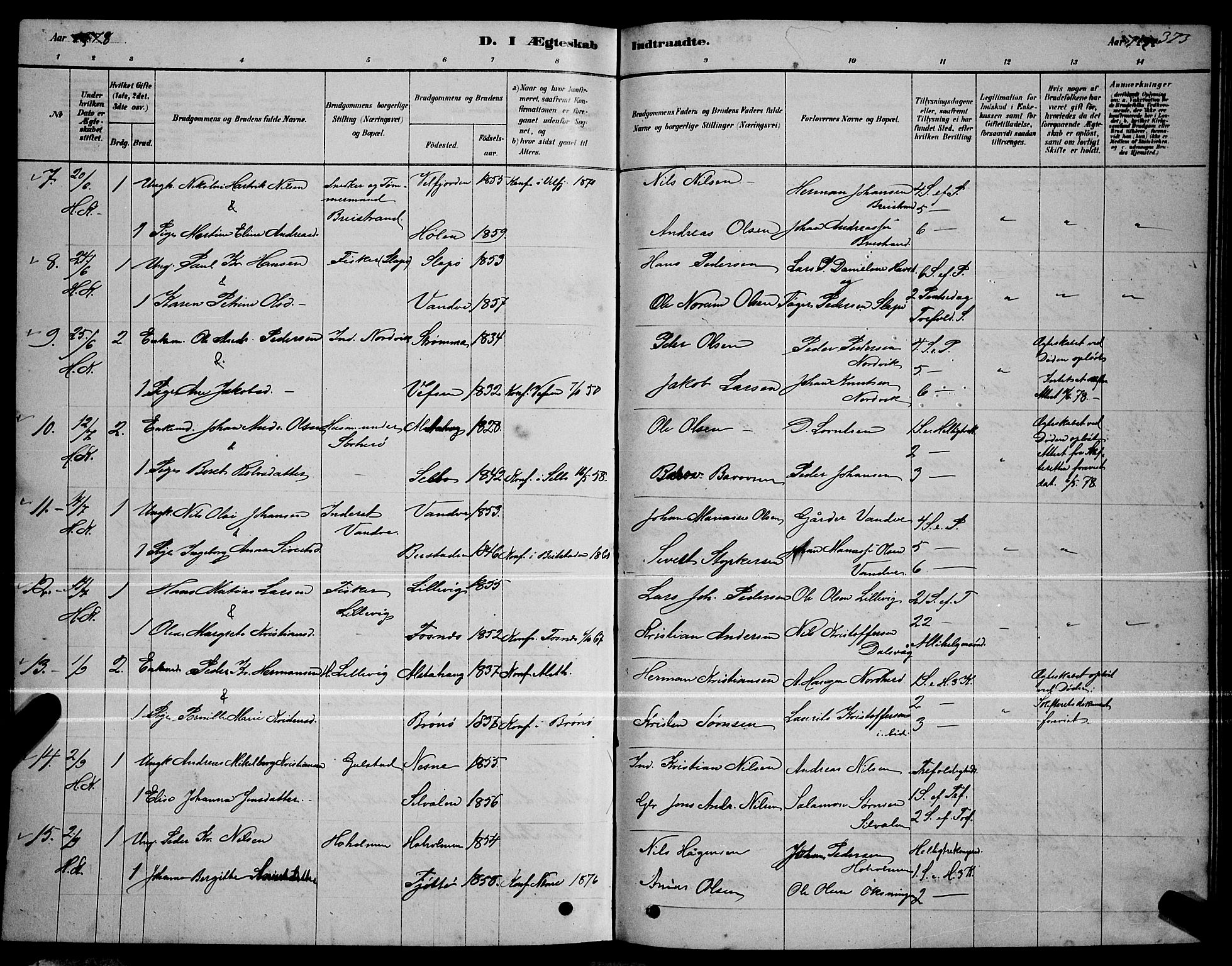 Ministerialprotokoller, klokkerbøker og fødselsregistre - Nordland, AV/SAT-A-1459/834/L0513: Parish register (copy) no. 834C04, 1877-1892, p. 373