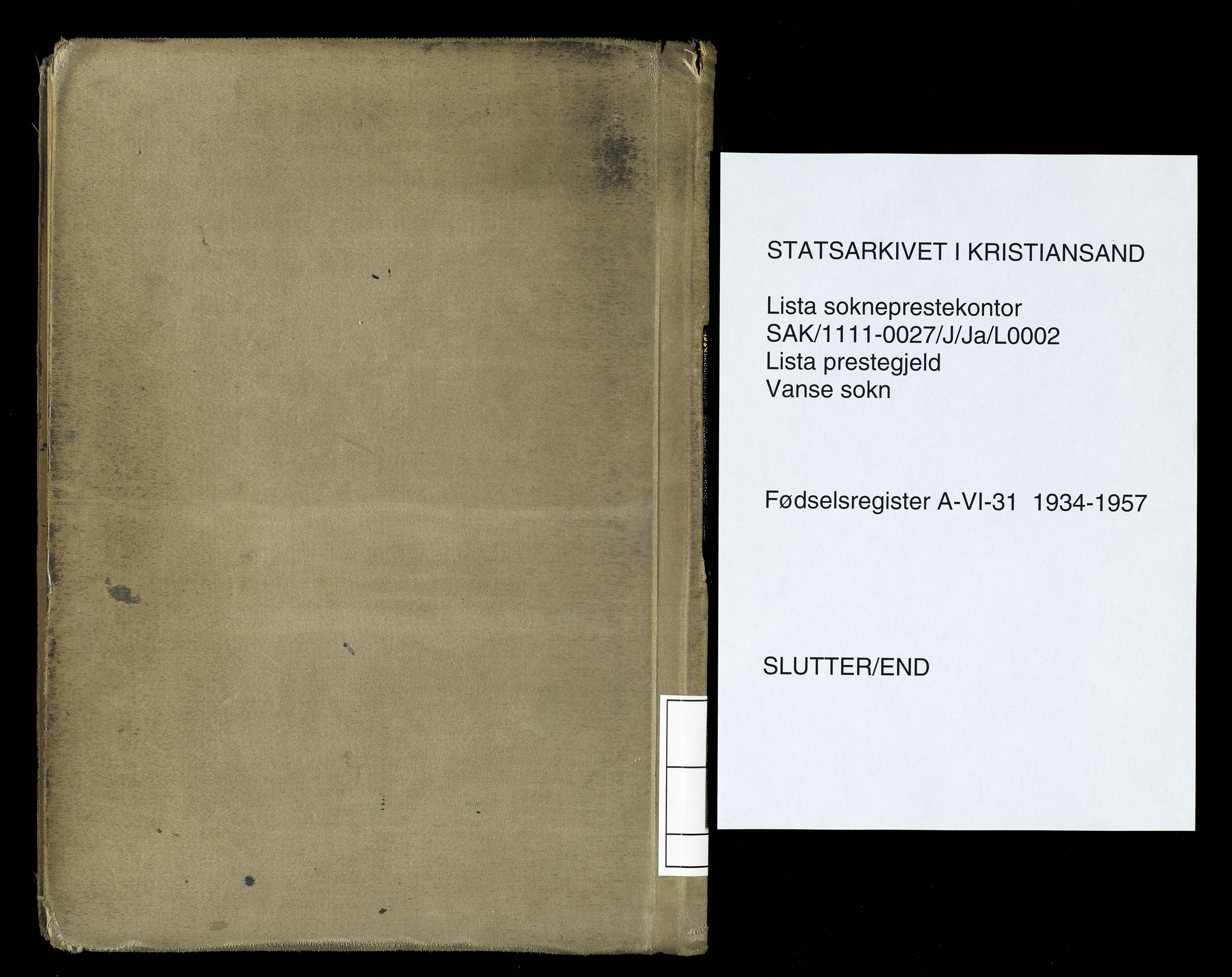 Lista sokneprestkontor, AV/SAK-1111-0027/J/Ja/L0002: Birth register no. A-VI-31, 1934-1957