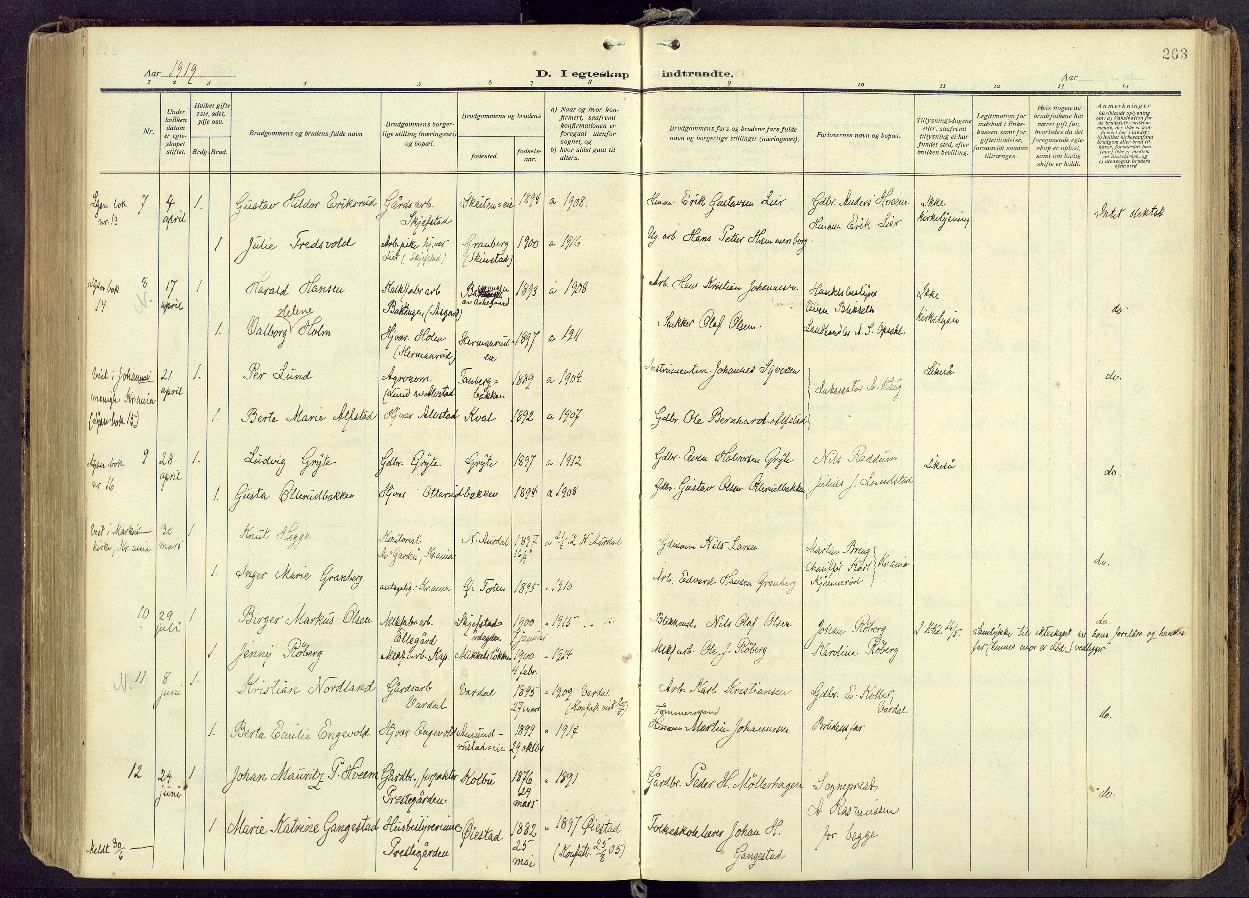 Østre Toten prestekontor, AV/SAH-PREST-104/H/Ha/Haa/L0010: Parish register (official) no. 10, 1910-1920, p. 263