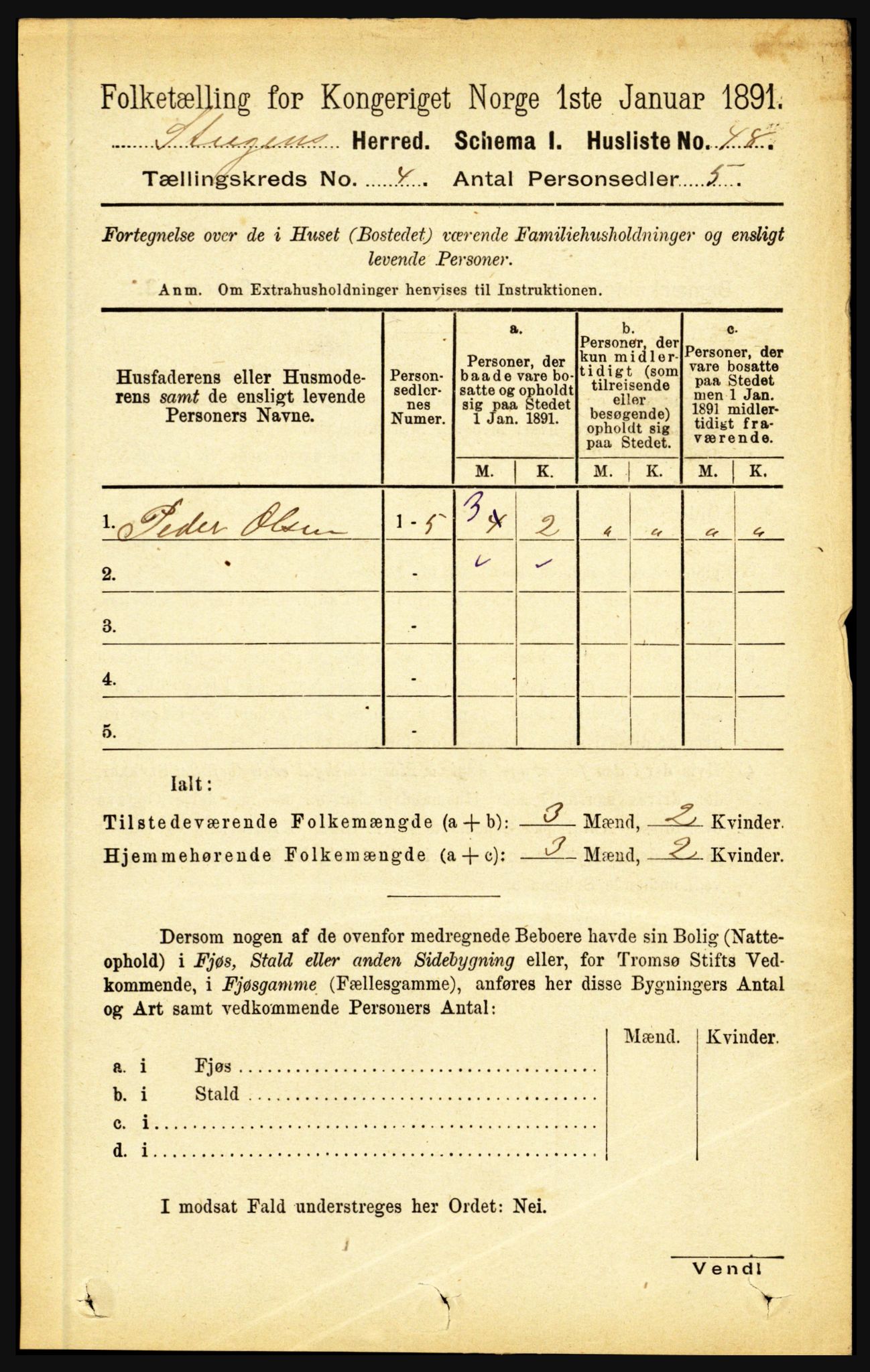 RA, 1891 census for 1848 Steigen, 1891, p. 1440