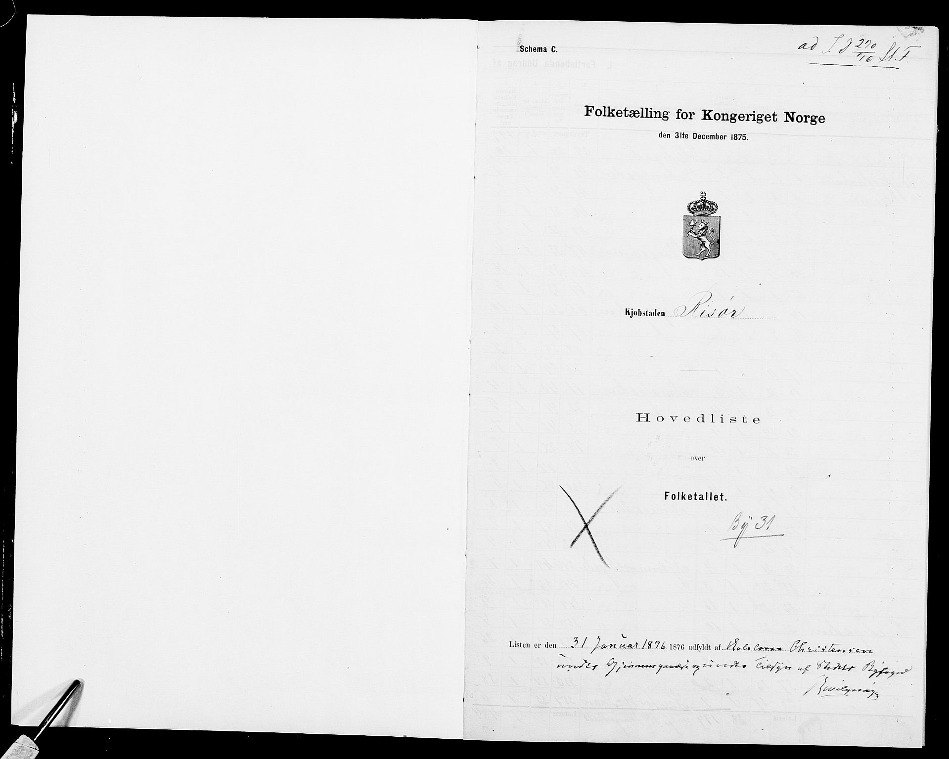 SAK, 1875 census for 0901B Risør/Risør, 1875, p. 1