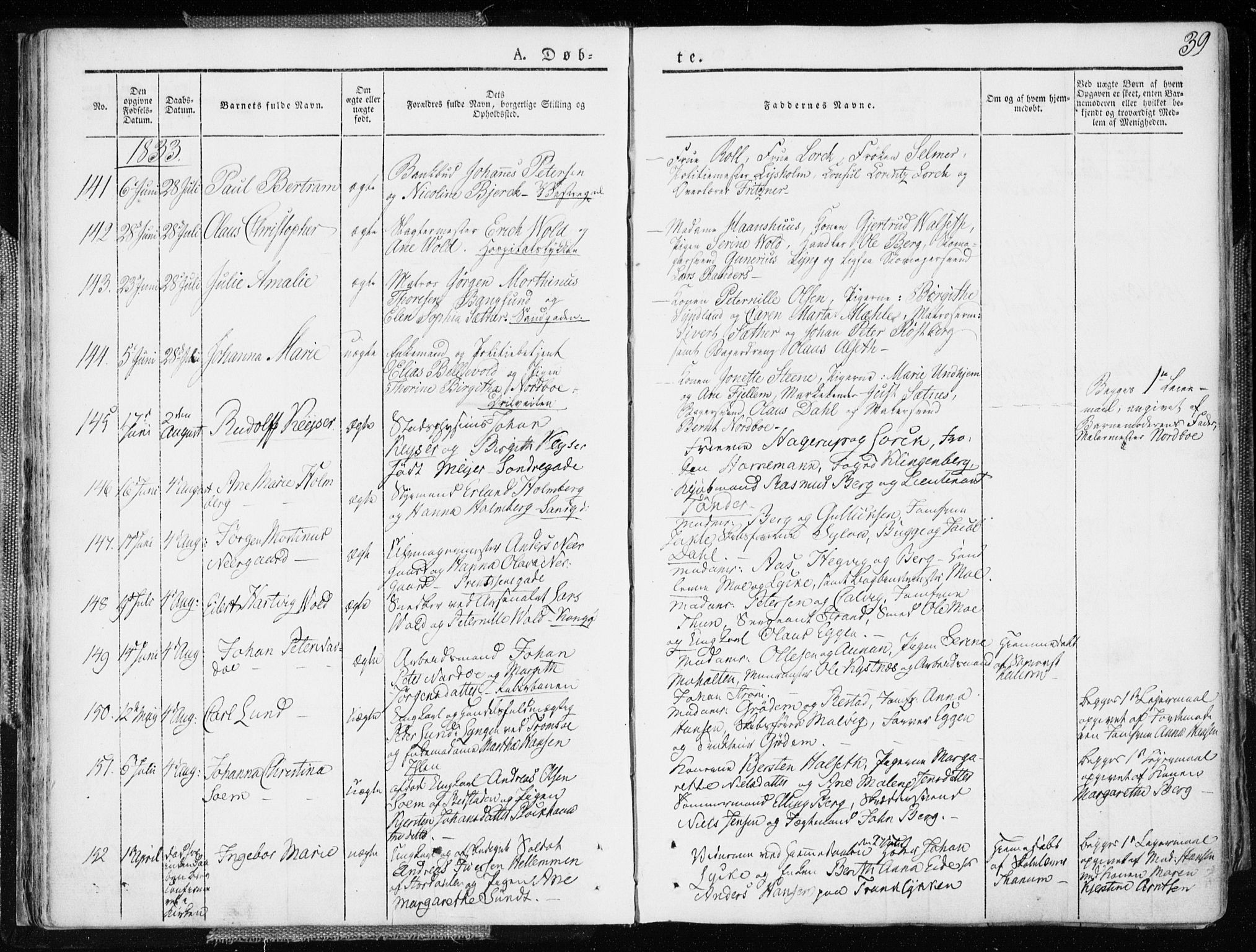 Ministerialprotokoller, klokkerbøker og fødselsregistre - Sør-Trøndelag, SAT/A-1456/601/L0047: Parish register (official) no. 601A15, 1831-1839, p. 39