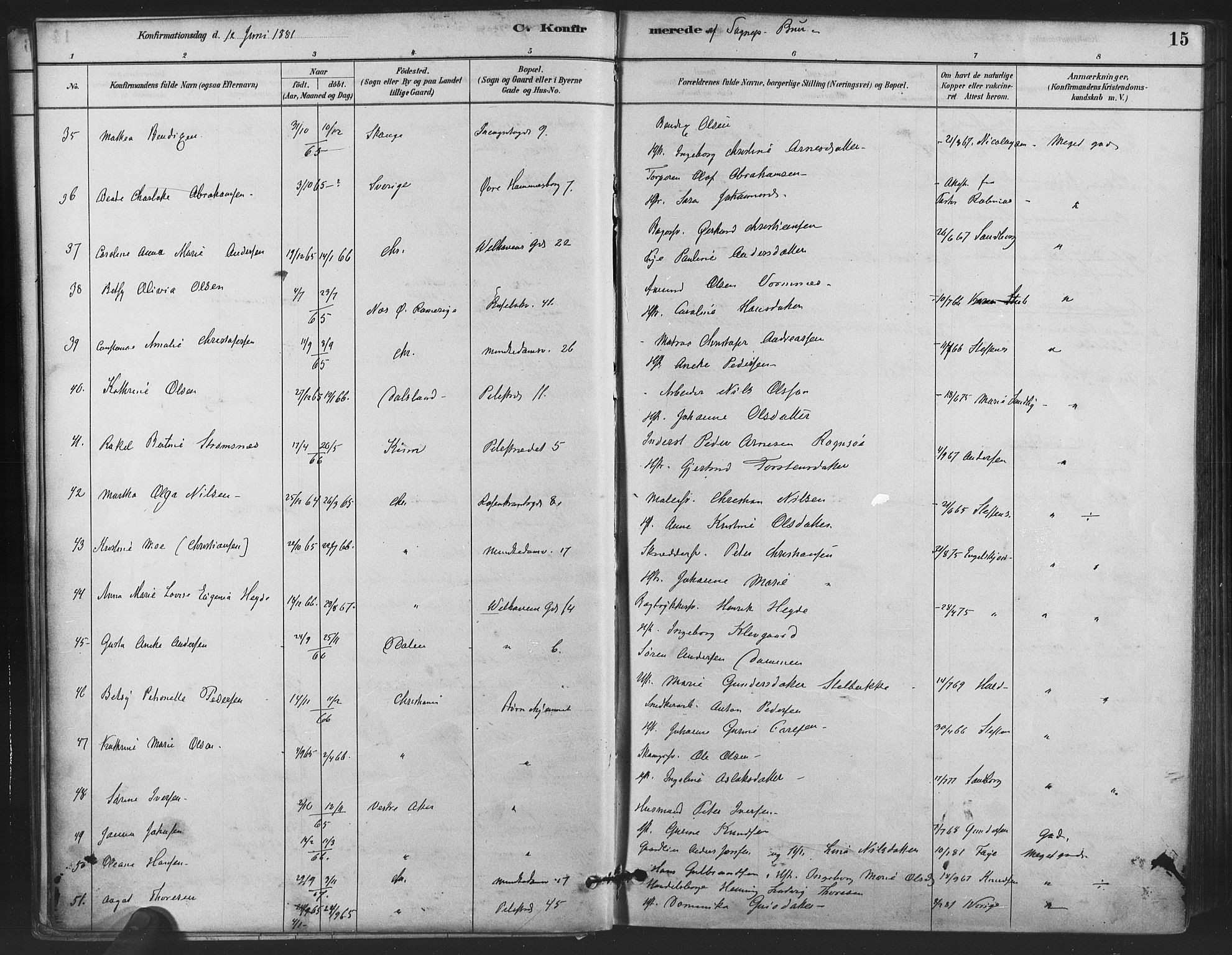 Trefoldighet prestekontor Kirkebøker, AV/SAO-A-10882/F/Fb/L0003: Parish register (official) no. II 3, 1881-1895, p. 15