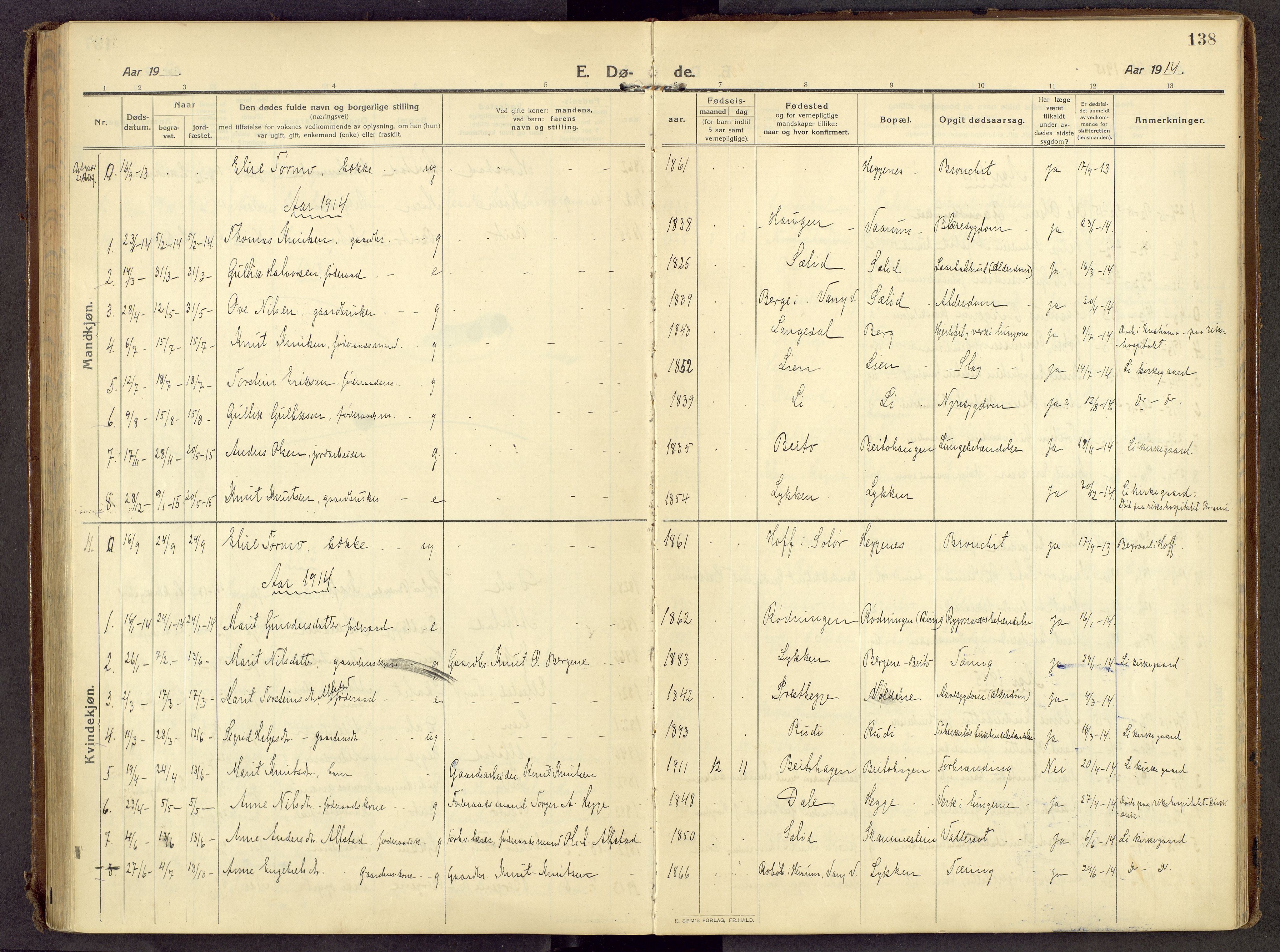 Øystre Slidre prestekontor, SAH/PREST-138/H/Ha/Haa/L0007: Parish register (official) no. 7, 1911-1931, p. 138