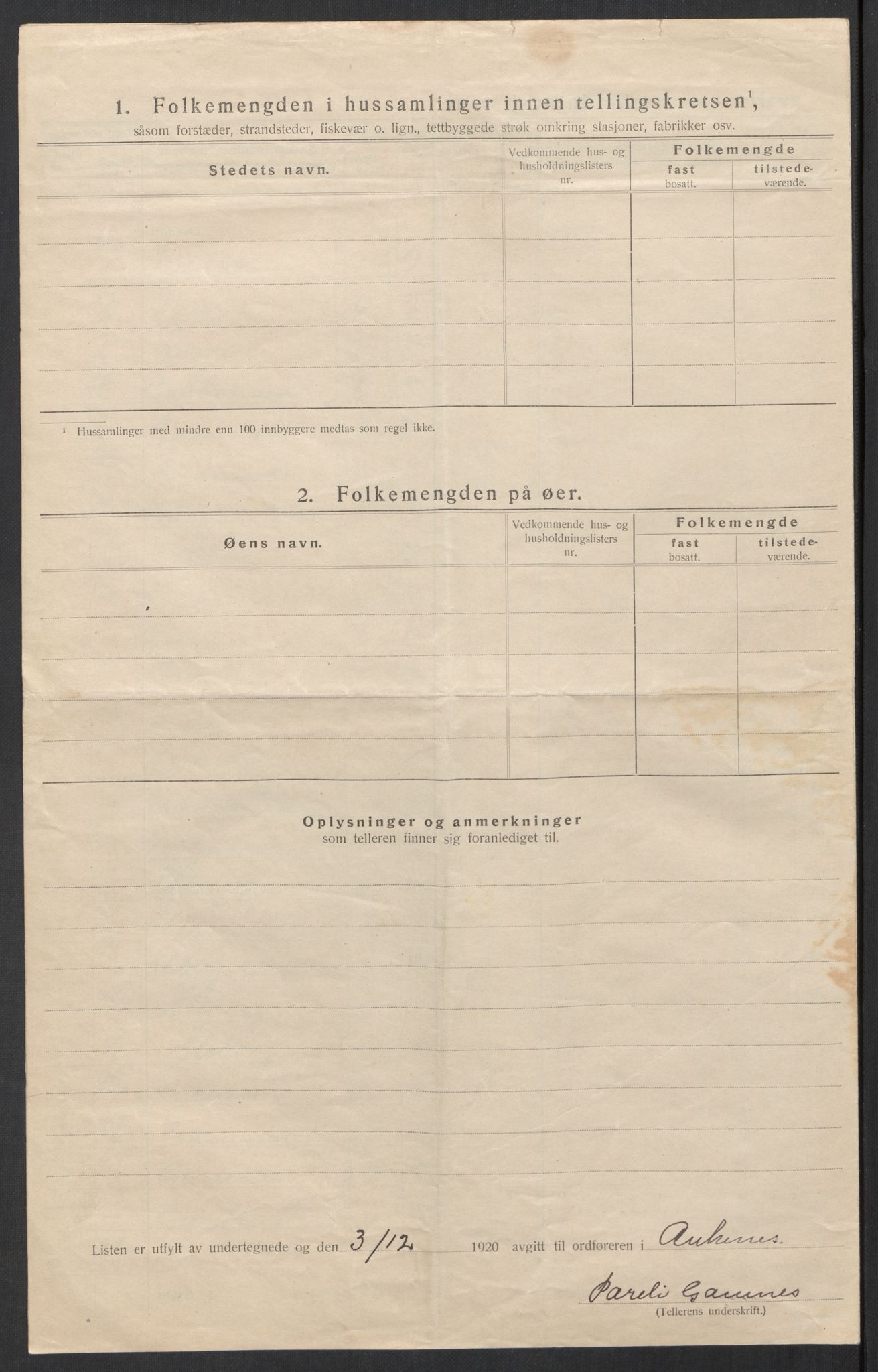 SAT, 1920 census for Ankenes, 1920, p. 66