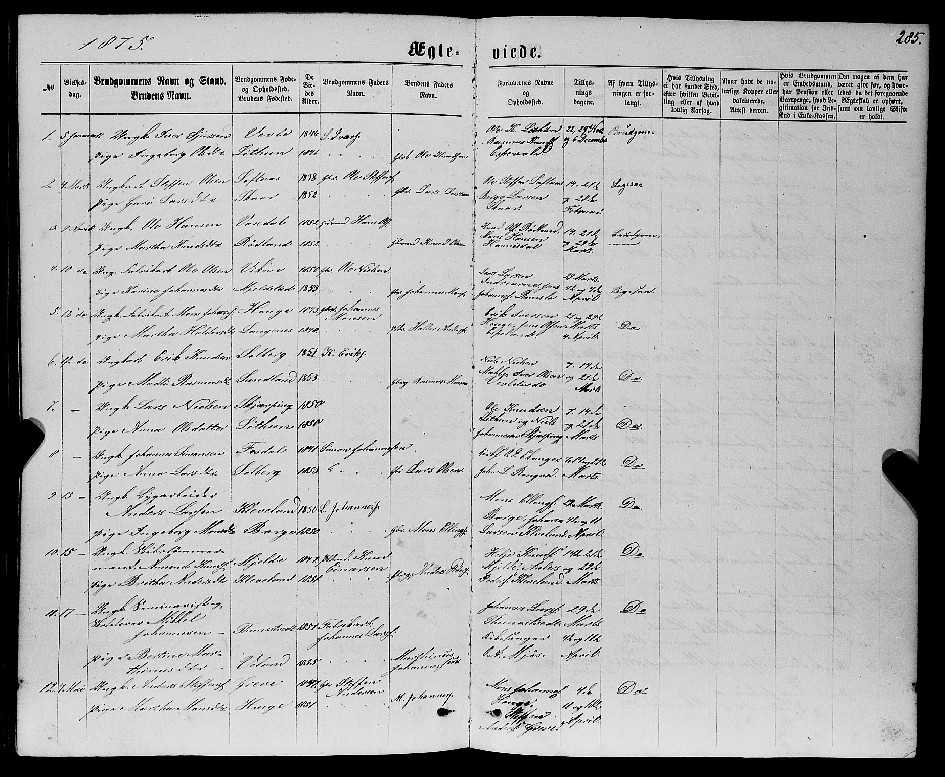 Haus sokneprestembete, SAB/A-75601/H/Haa: Parish register (official) no. A 18, 1871-1877, p. 285