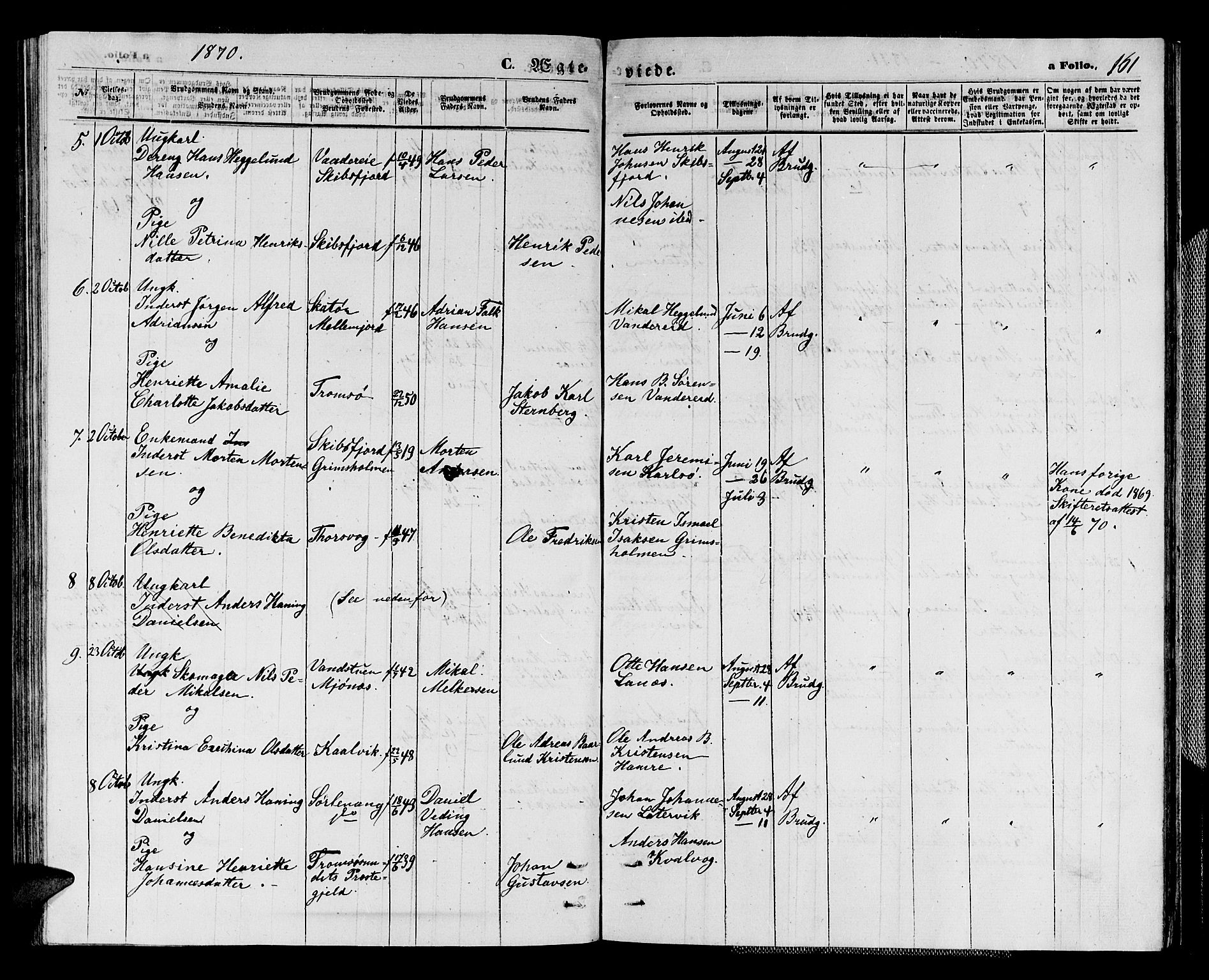 Karlsøy sokneprestembete, AV/SATØ-S-1299/H/Ha/Hab/L0003klokker: Parish register (copy) no. 3, 1862-1877, p. 161