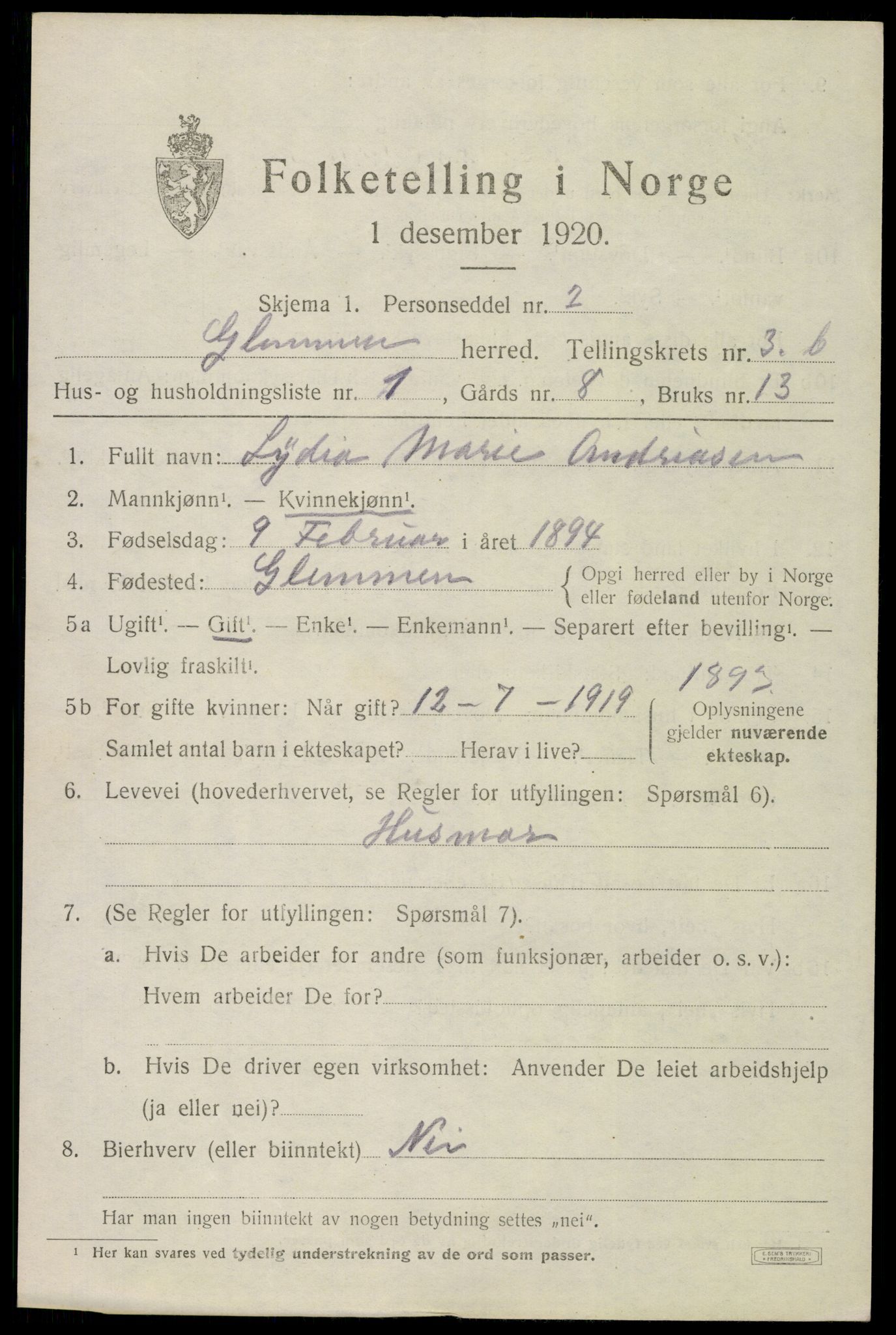 SAO, 1920 census for Glemmen, 1920, p. 9029