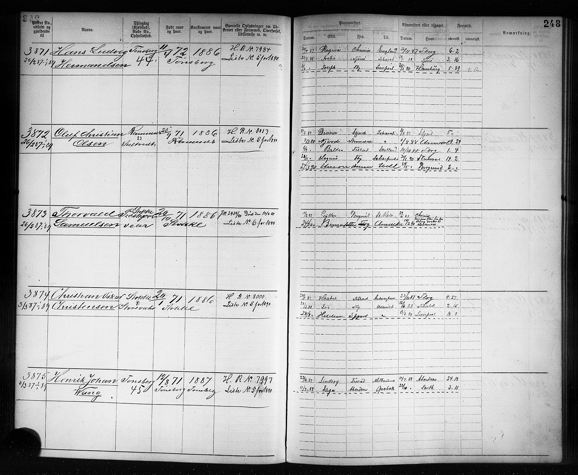 Tønsberg innrulleringskontor, AV/SAKO-A-786/F/Fb/L0007: Annotasjonsrulle Patent nr. 2636-5150, 1881-1892, p. 249