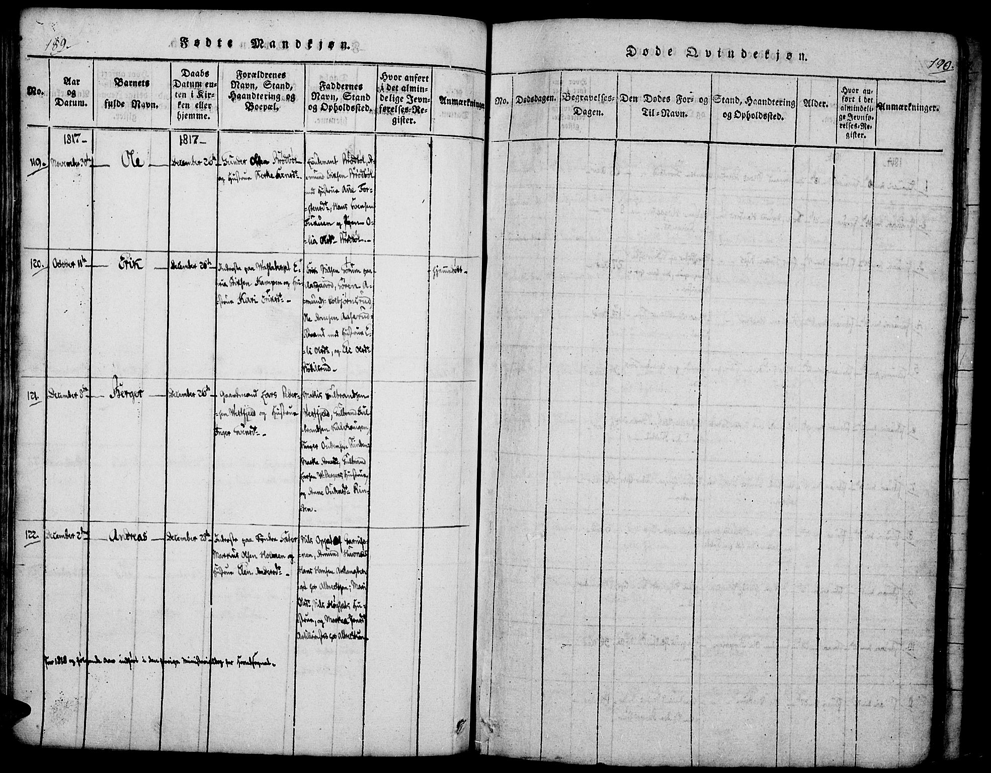 Vinger prestekontor, AV/SAH-PREST-024/H/Ha/Haa/L0006: Parish register (official) no. 6, 1814-1825, p. 189-190